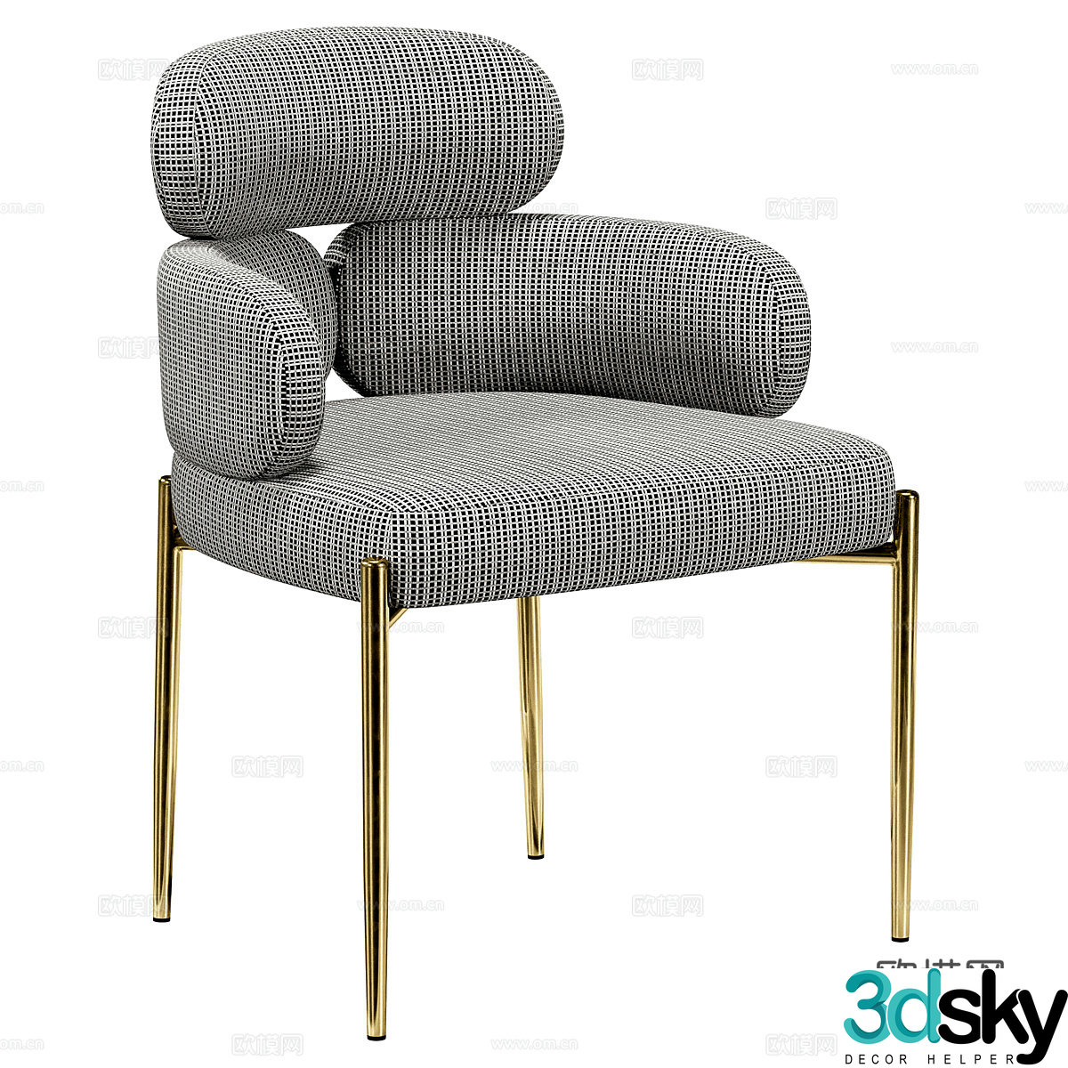 Modern Italian light luxury fabric dining chair 3D model