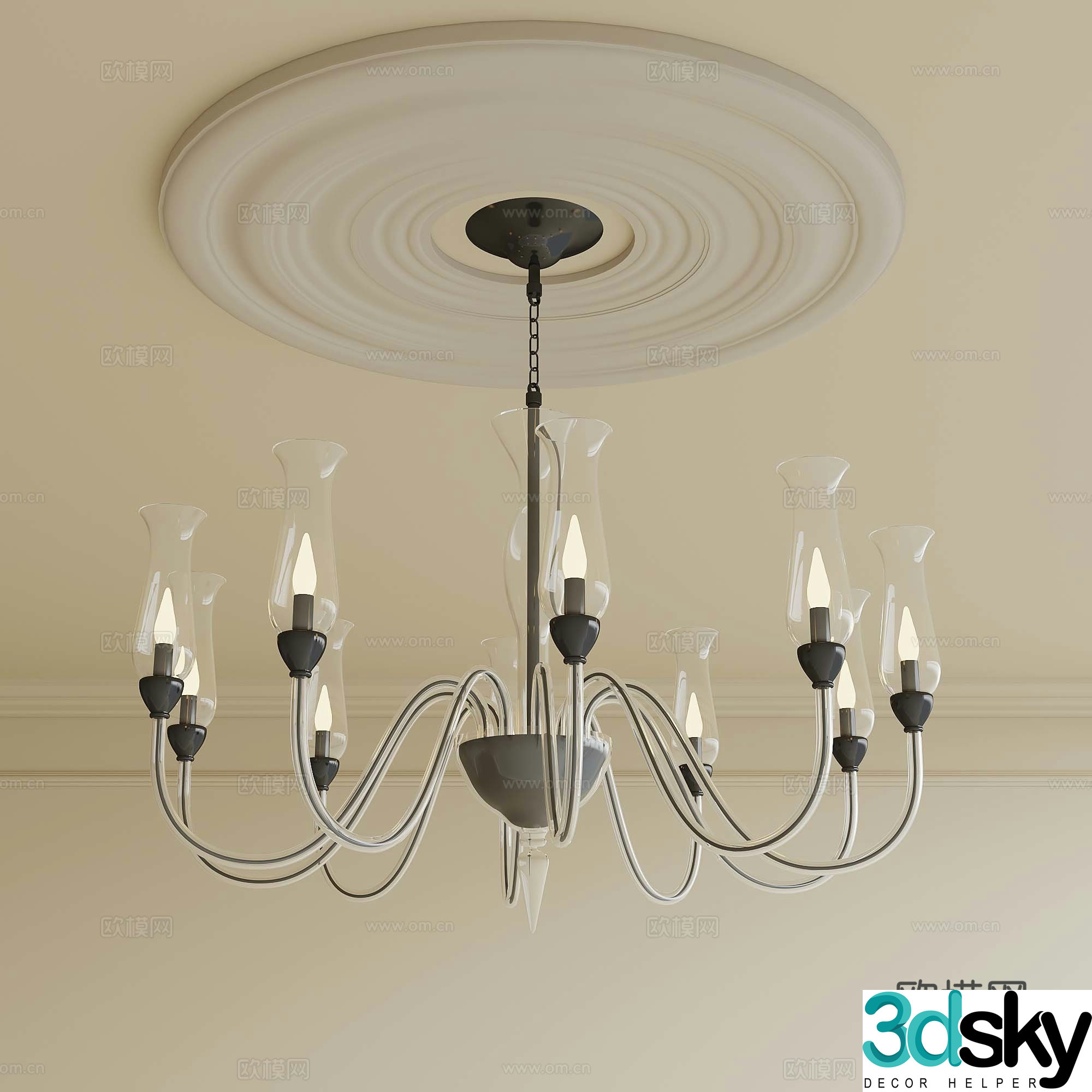 French retro style chandelier Iron chandelier Art chandelier 3d model