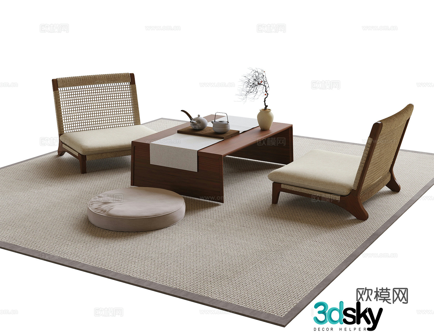 Modern tatami tea table and chairs tea chair 3d model