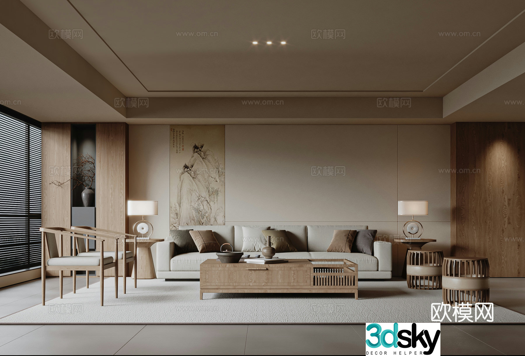 Song style aesthetic living room New Chinese style living room 3D model