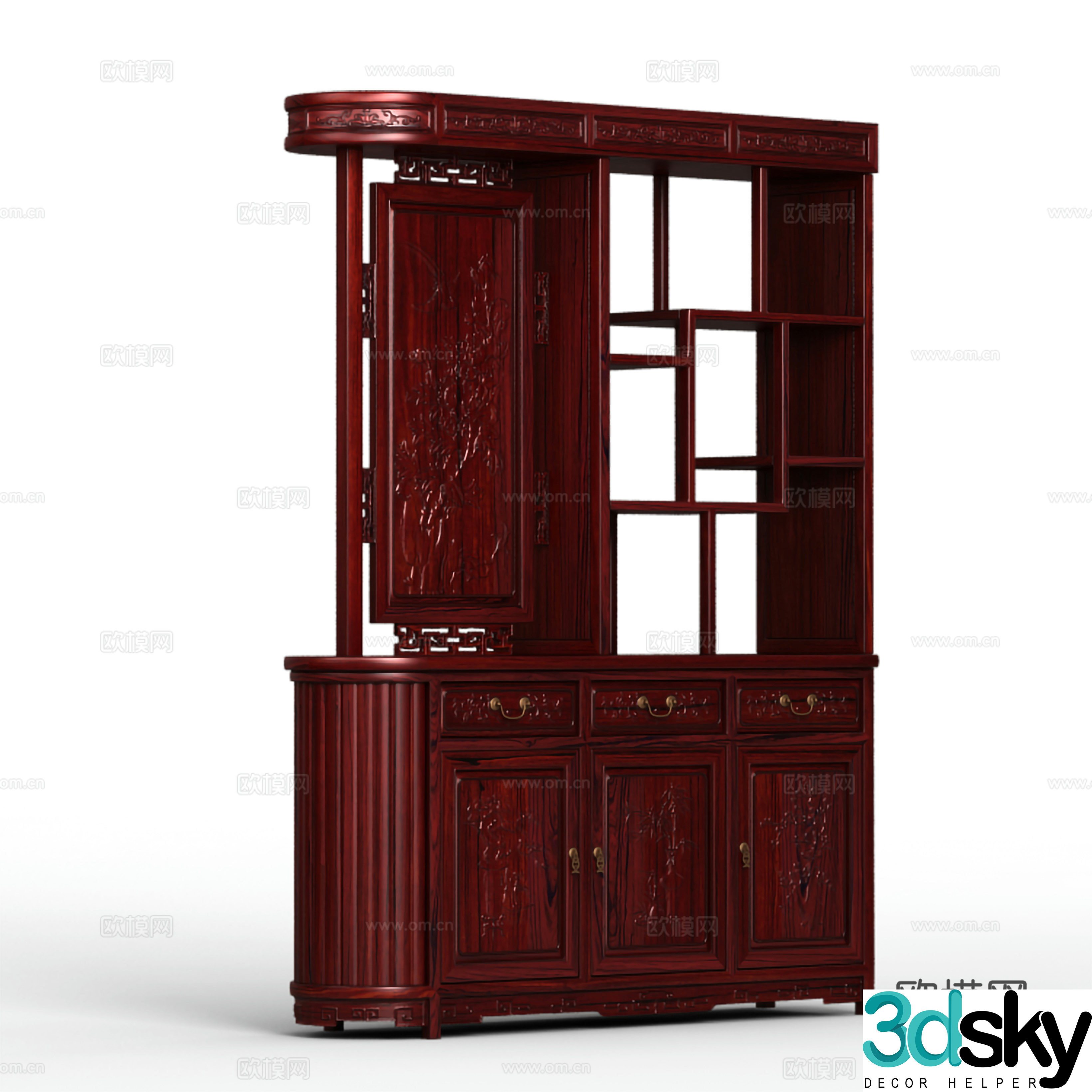 Chinese style hall cabinet entrance cabinet carved door panel solid wood mahogany 3D model