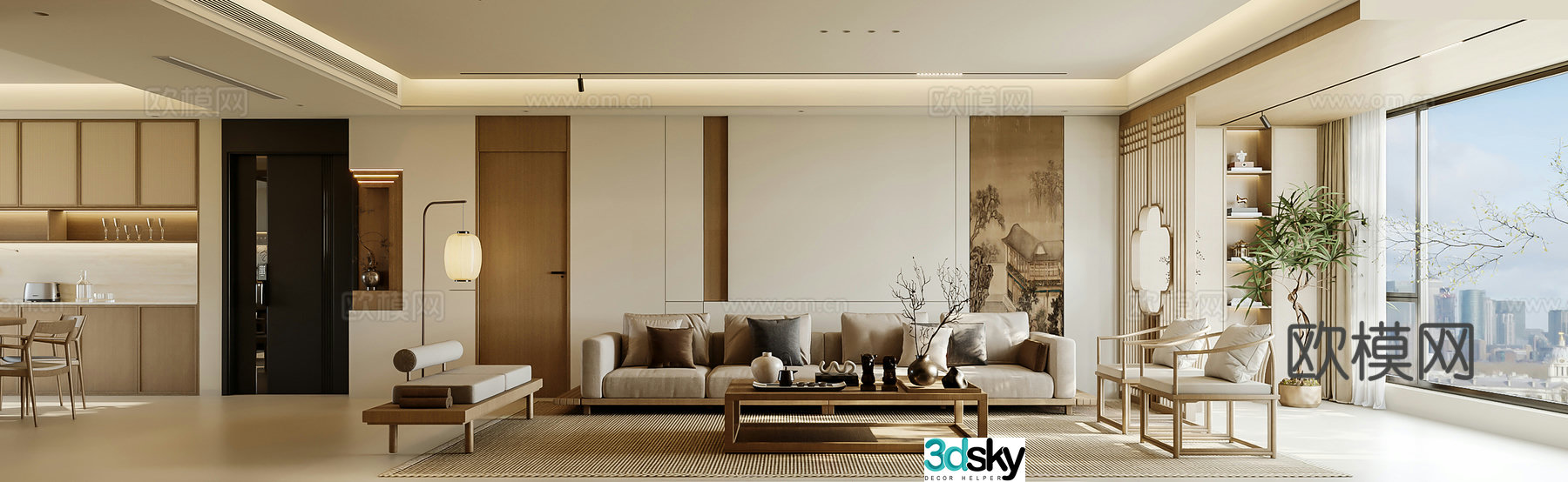 Song style living restaurant Song style aesthetics New Chinese style living restaurant Zen 3D model