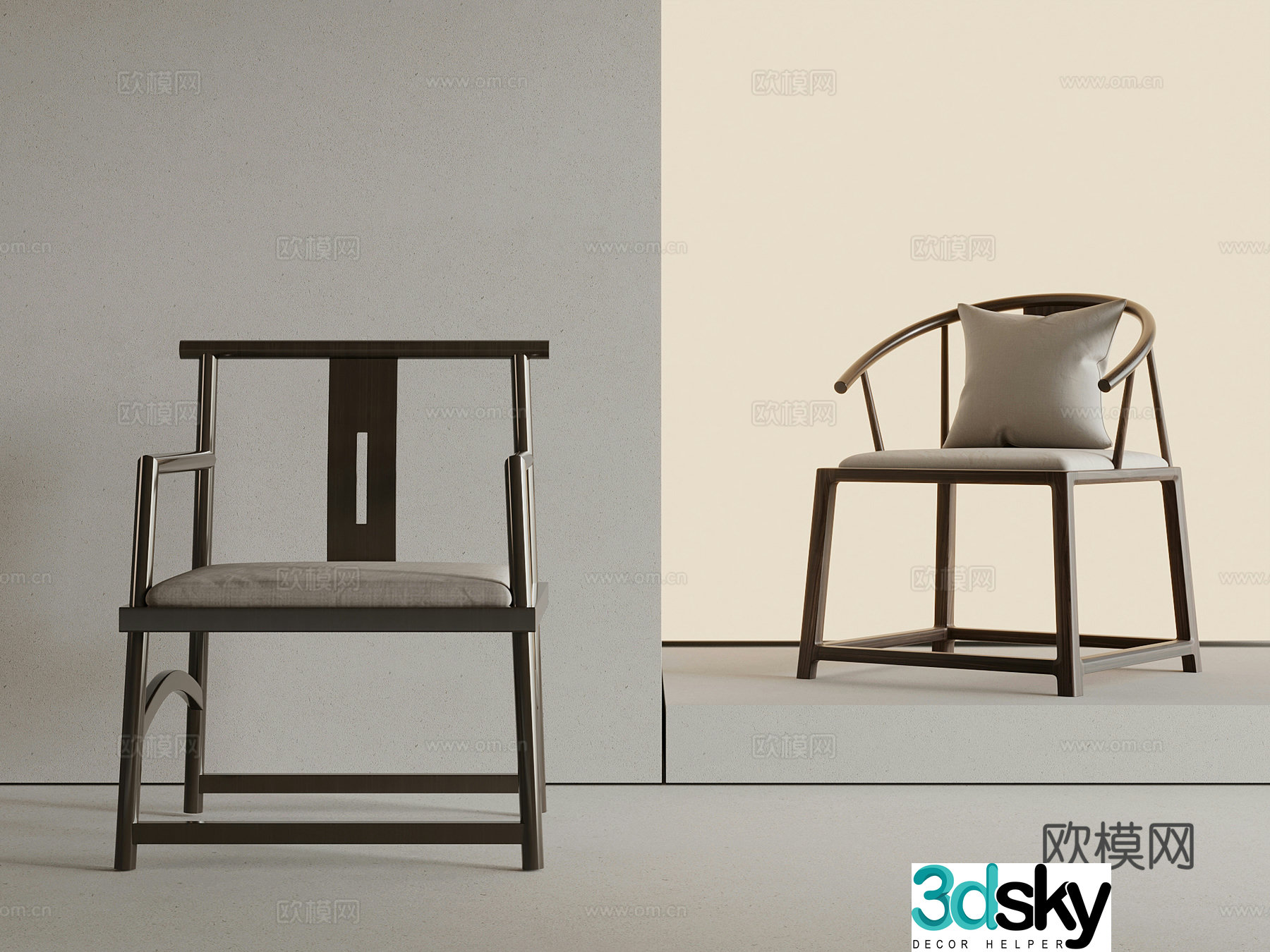 Chair New Chinese Tea Chair Dining Chair Chair 3D Model