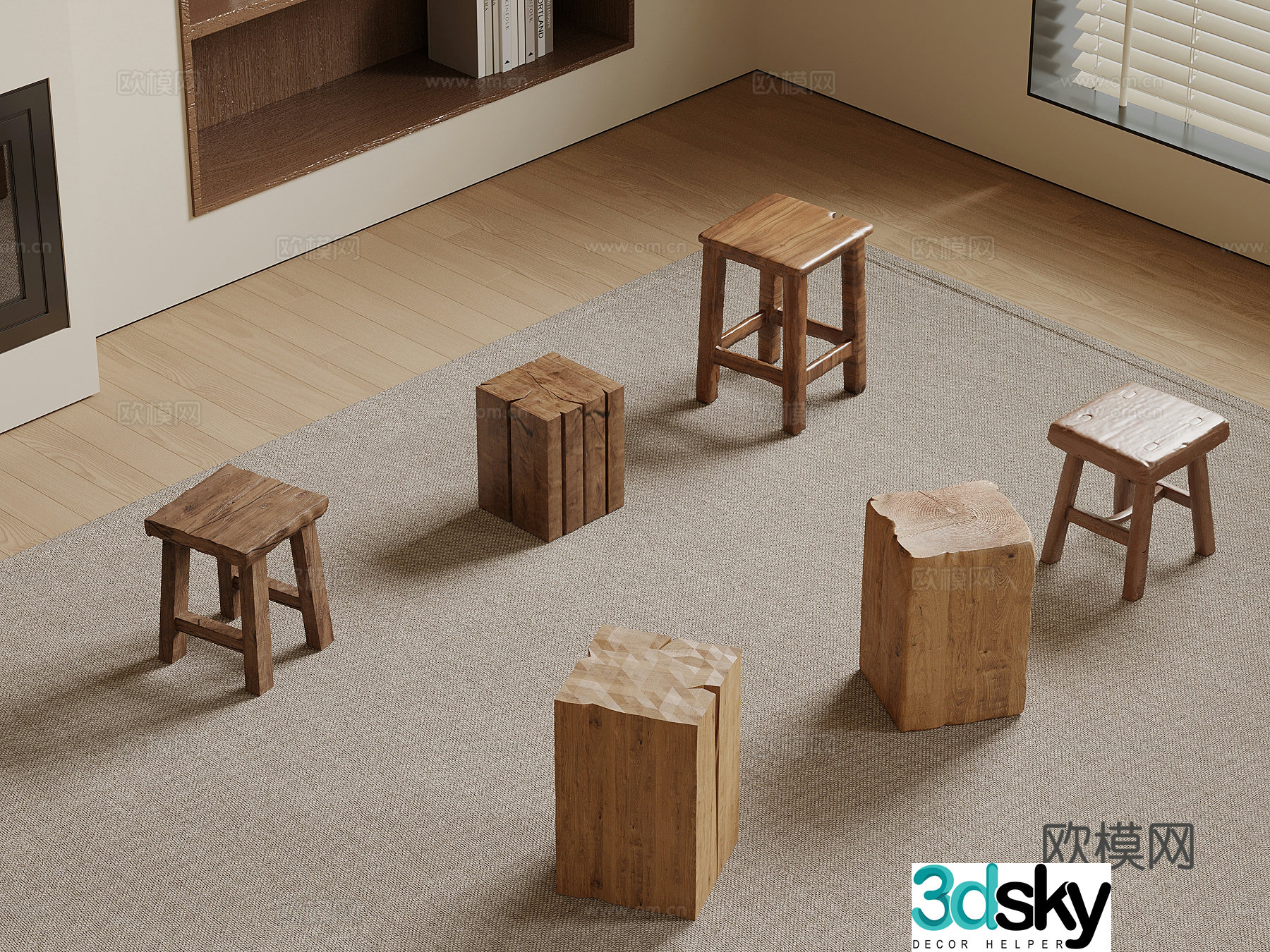 Other stools of Jijifeng Square stools Low stool 3D model