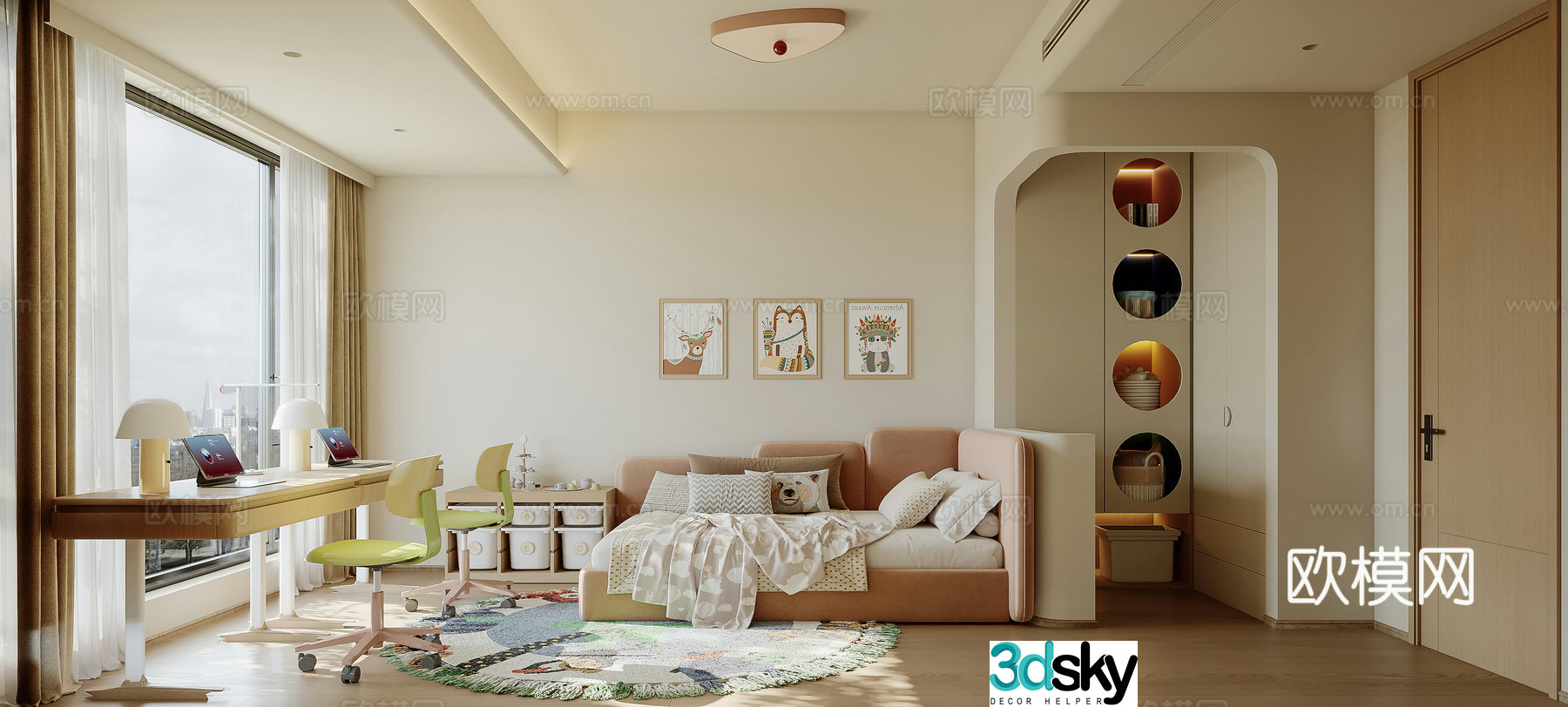 Modern universal children’s room Montessori children’s room Tatami children’s room 3D model