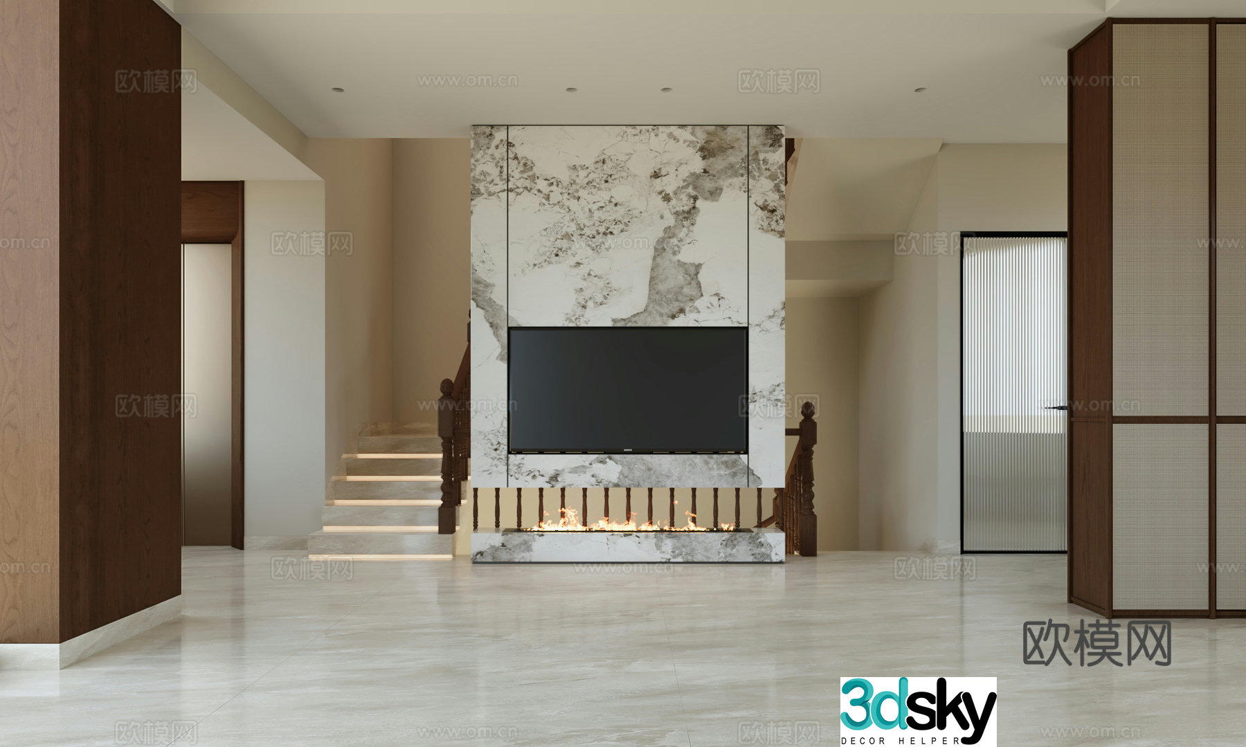 New Chinese TV background wall Living room background wall 3d model