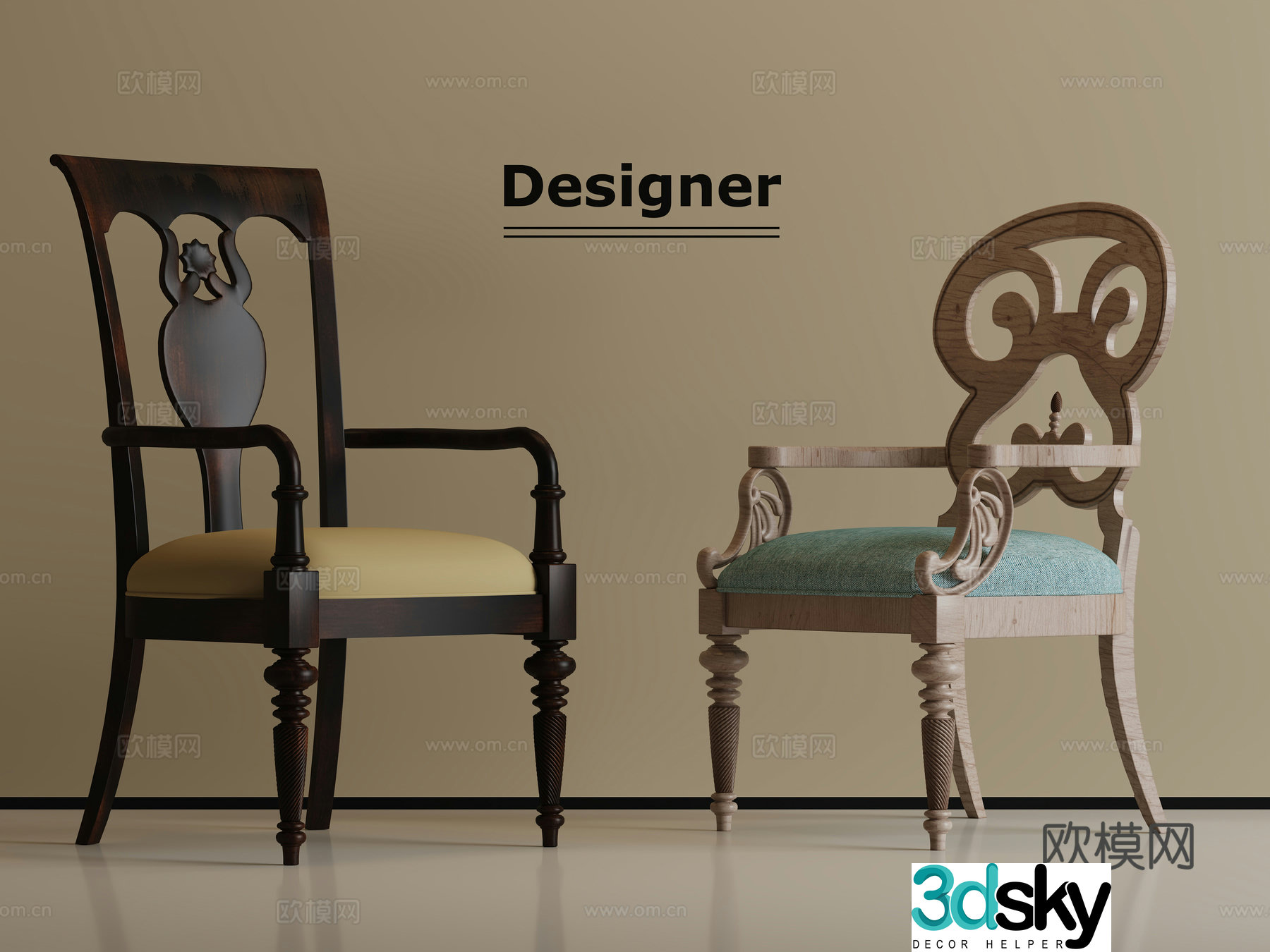 American single chair dining chair 3d model
