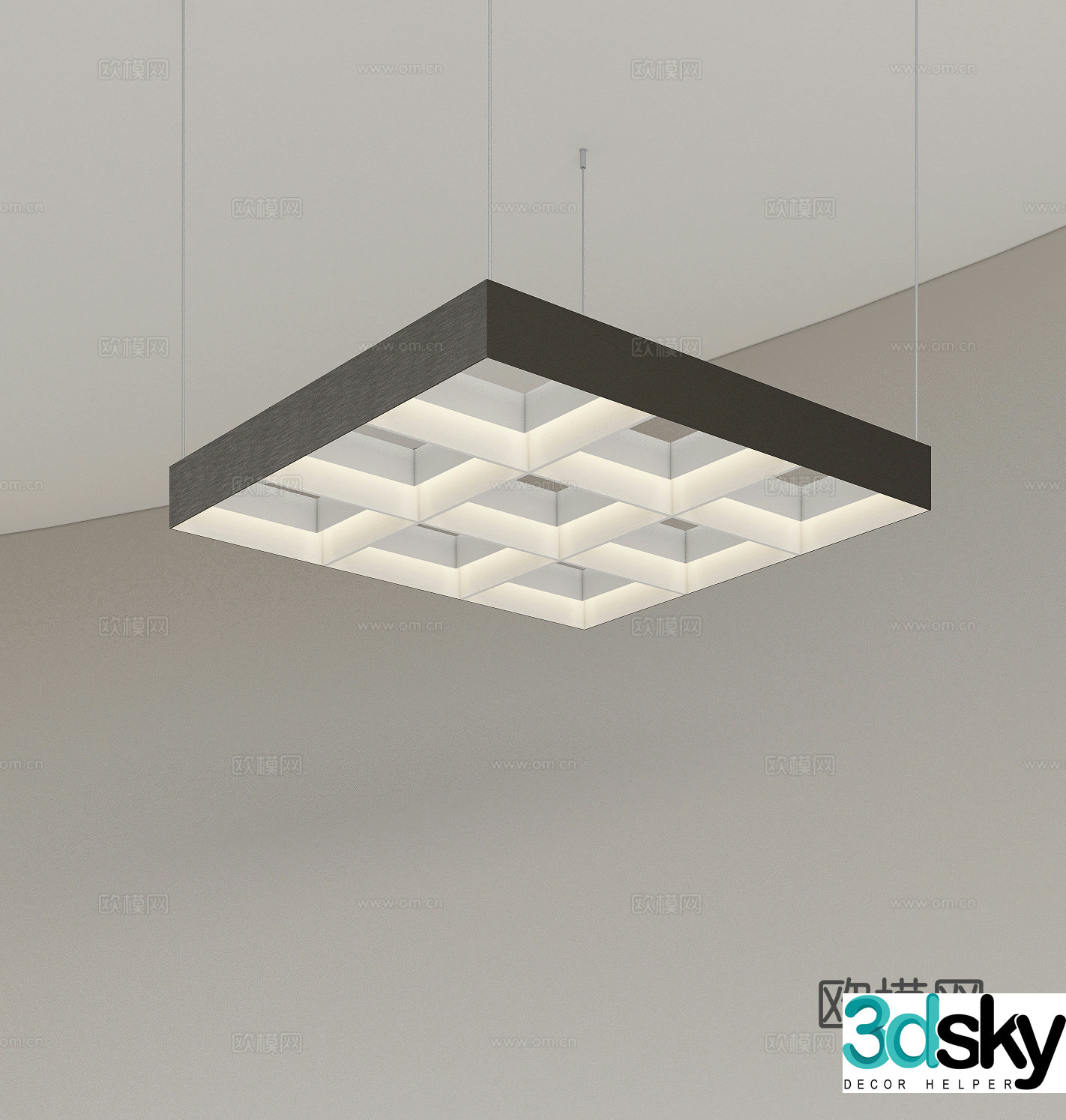 Modern office area grille light chandelier simple chandelier study chandelier office chandelier 3d model