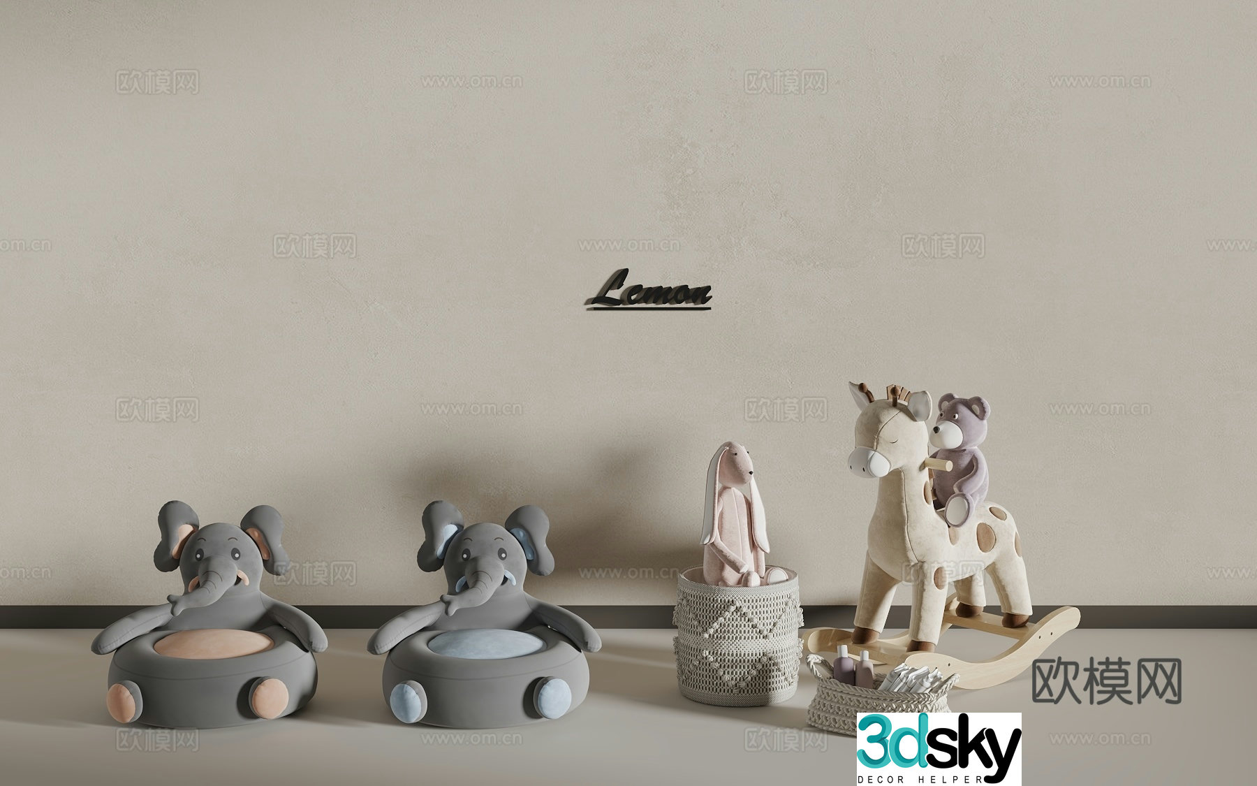 Elephant soft chair rocking horse 3d model