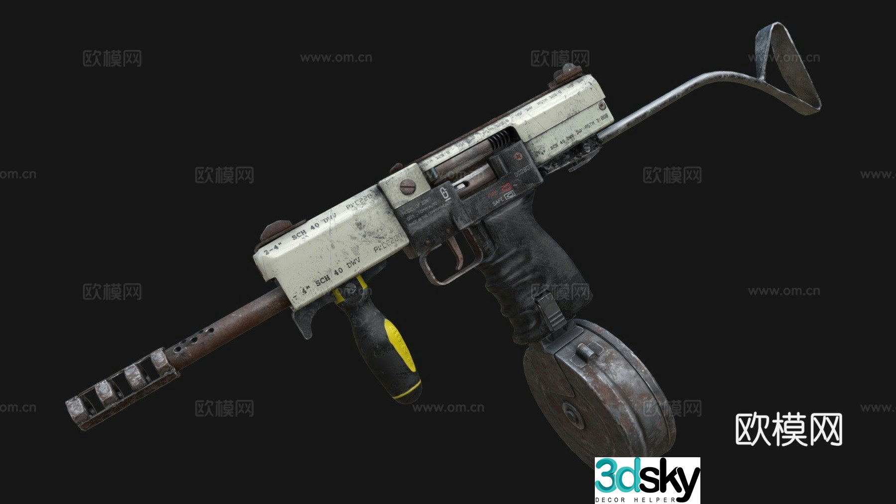 Post-apocalyptic submachine pistol 3d model