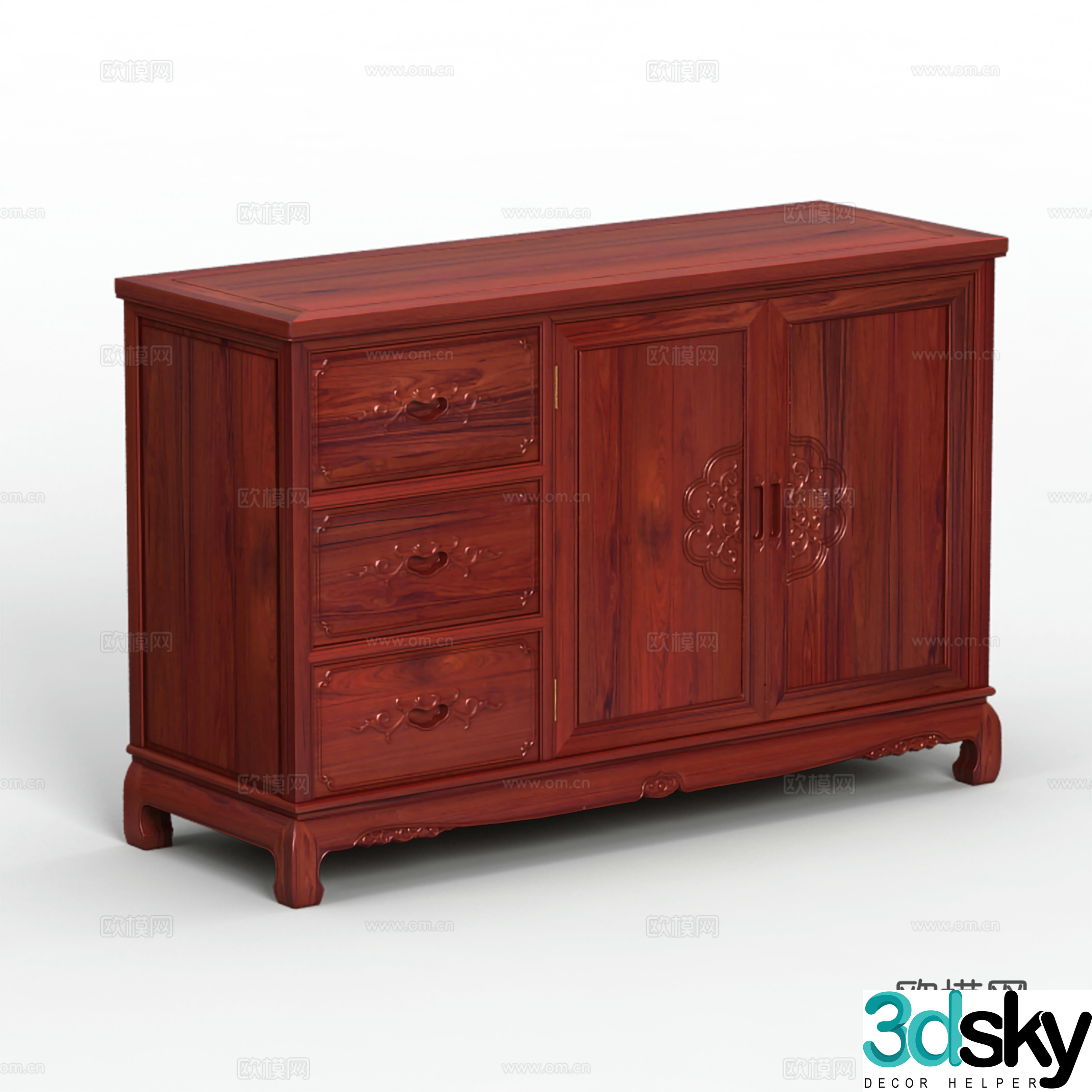 Chinese sideboard carved cabinet door solid wood mahogany 3D model