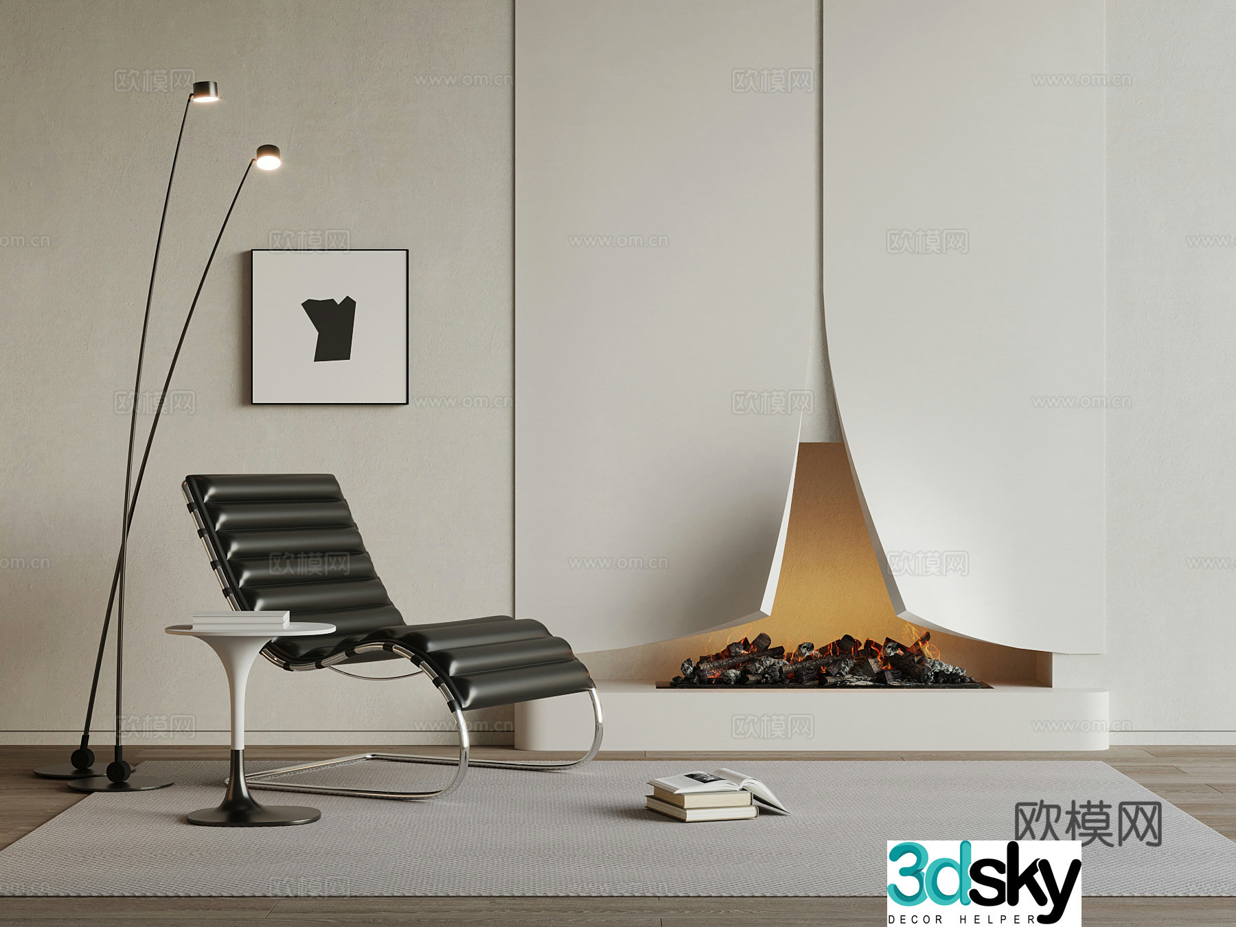 Modern casual lounge chair leisure chair fireplace floor lamp 3d model