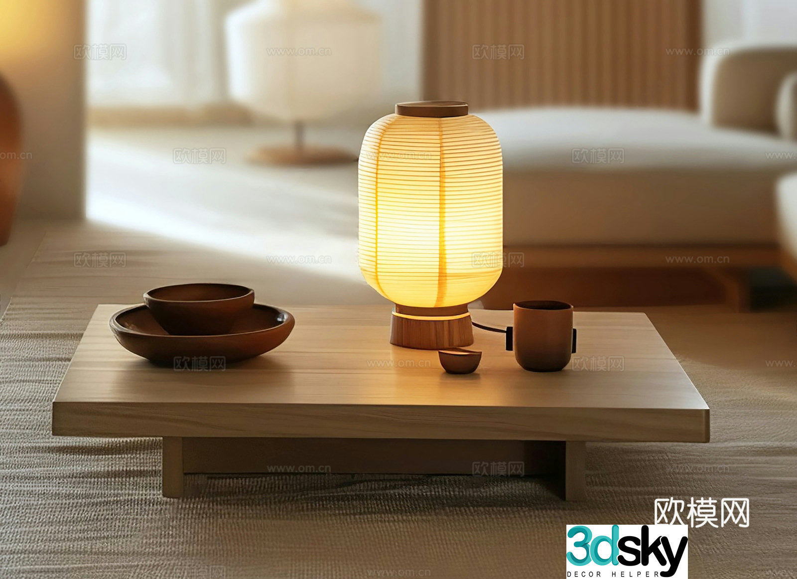 Japanese new Chinese table lamp Japanese coffee table lamp Wooden coffee table pottery ornaments Wasabi table lamp Wasabi 3d model