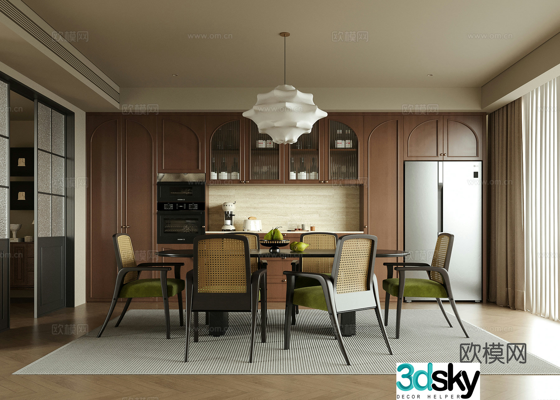 Modern restaurant sideboard refrigerator cabinet dining table and chair 3d model