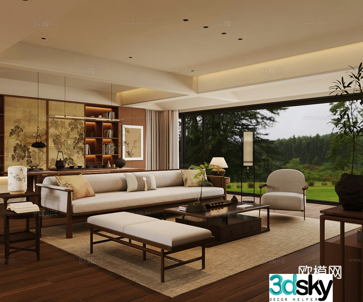 New Chinese-style Zen home living room Song-style aesthetic living room Chinese-style Song-style living room Sofa coffee table 3D model