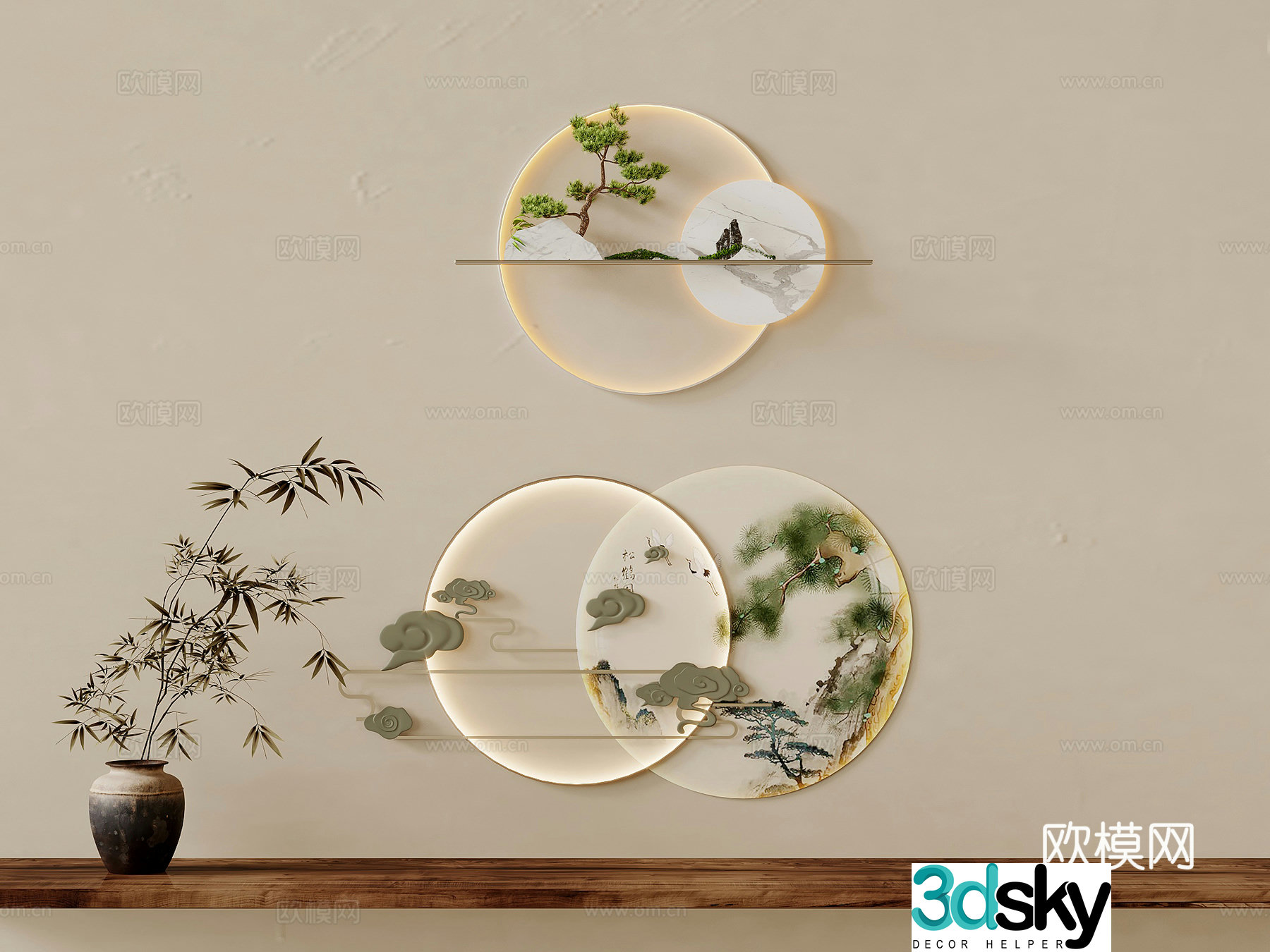 Wall decoration New Chinese style wall decoration hanging decoration decorative paintings jewelry 3d model