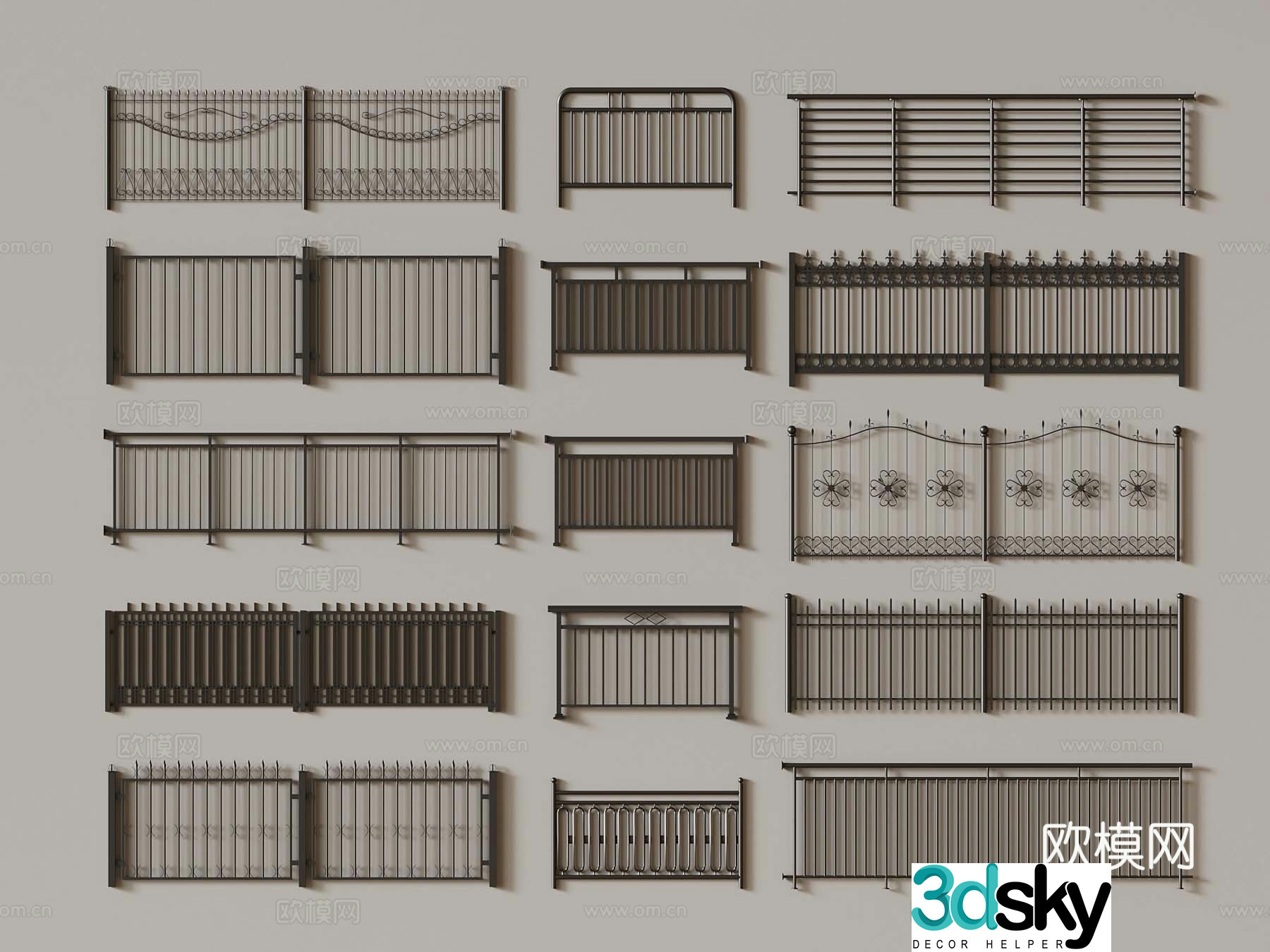 Modern railings fence fence guardrail 3d model