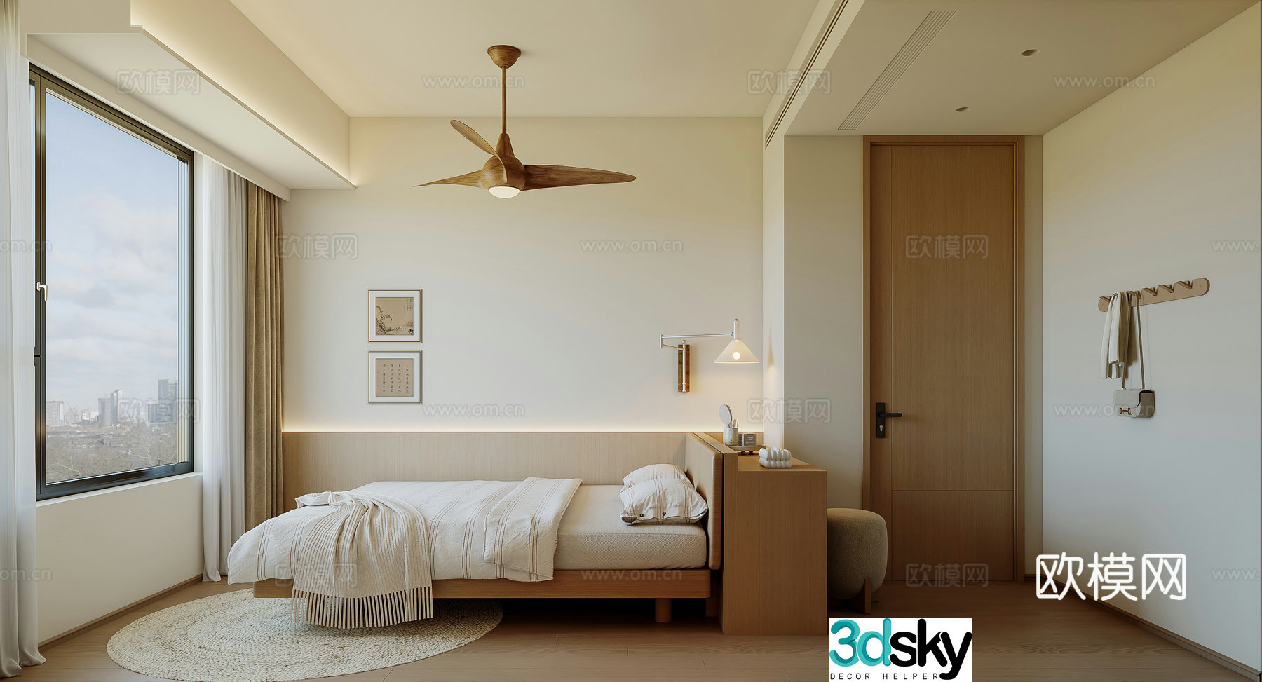 Japanese style log home bedroom Nordic home bedroom Log style home bedroom 3d model