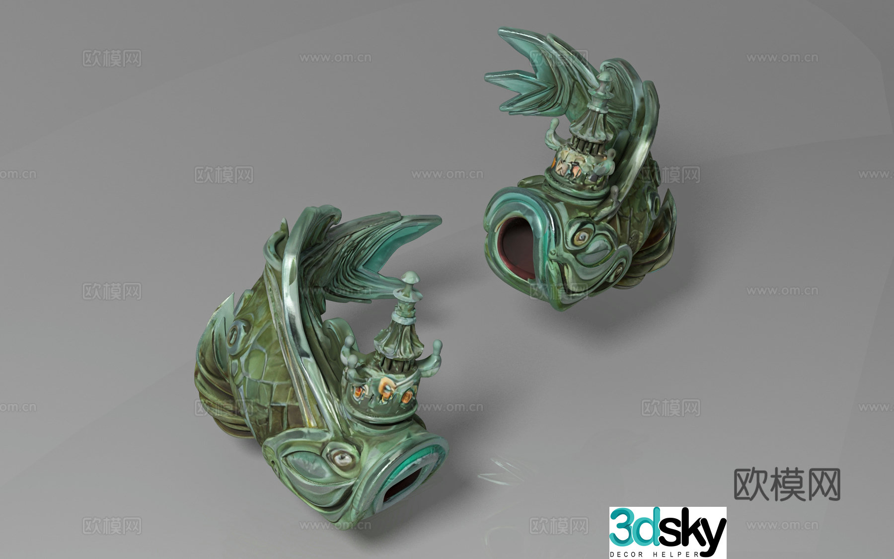Carp dragon fish Sanxingdui ancient cultural relics bronze ornaments cartoon style ornaments dynamic 3D model