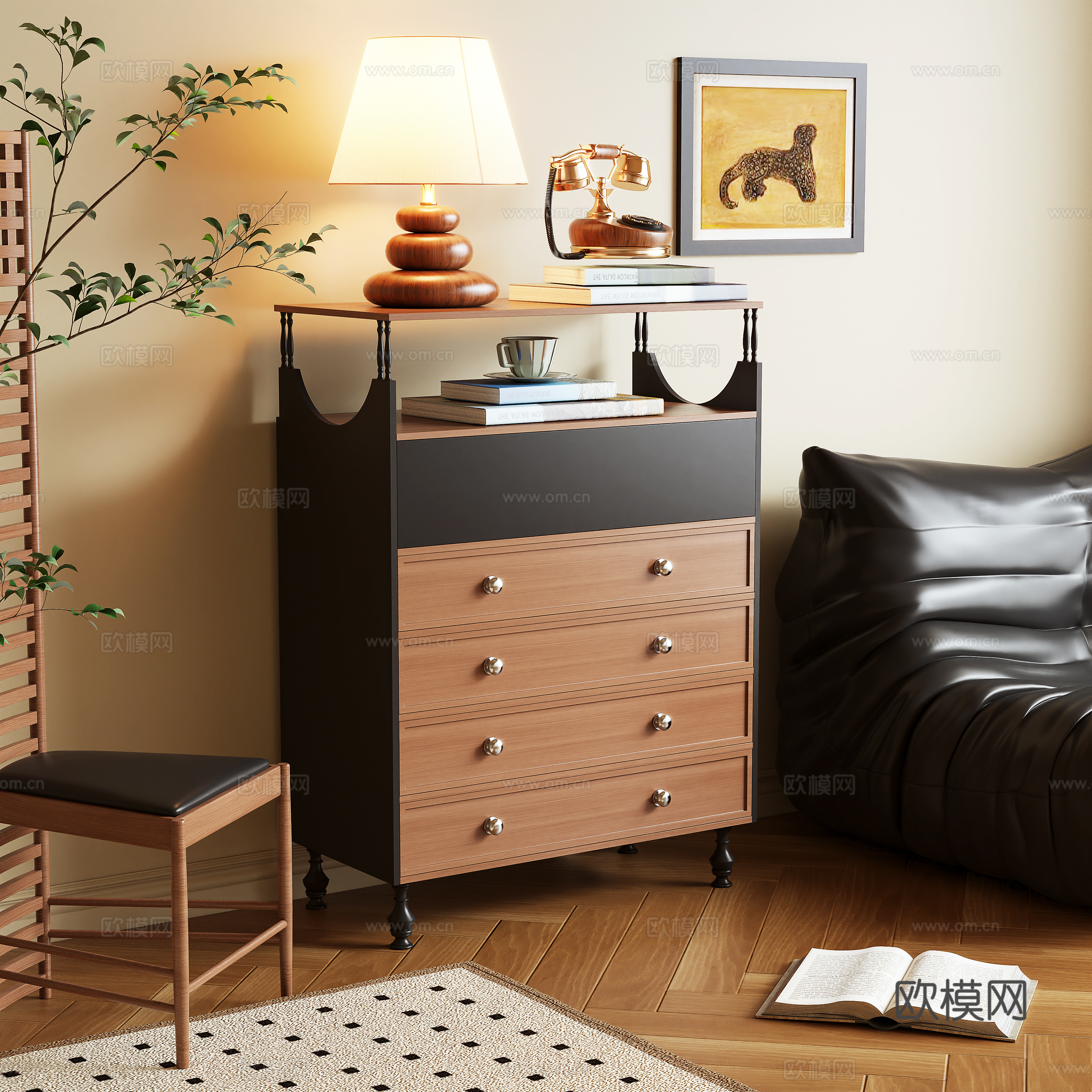 Middle-aged style chest of drawers side cabinet storage cabinet 3d model