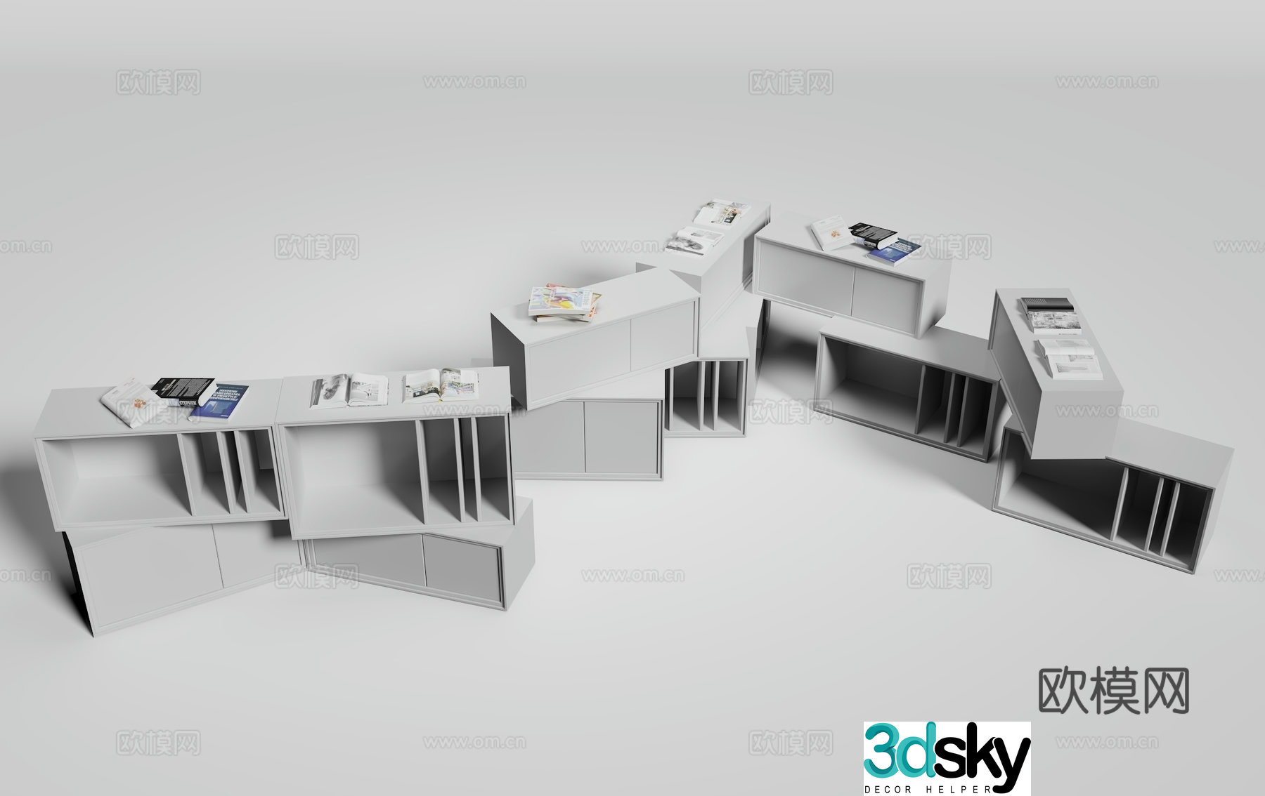 Modern bookcase display shelf 3D model