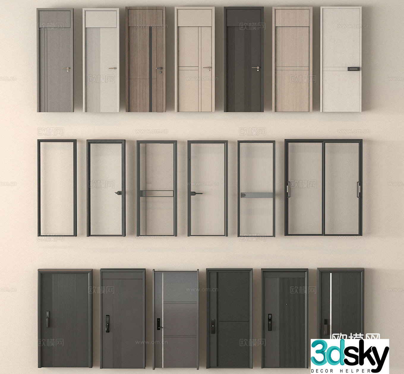 Single-open door security door bedroom door glass door bathroom door 3d model