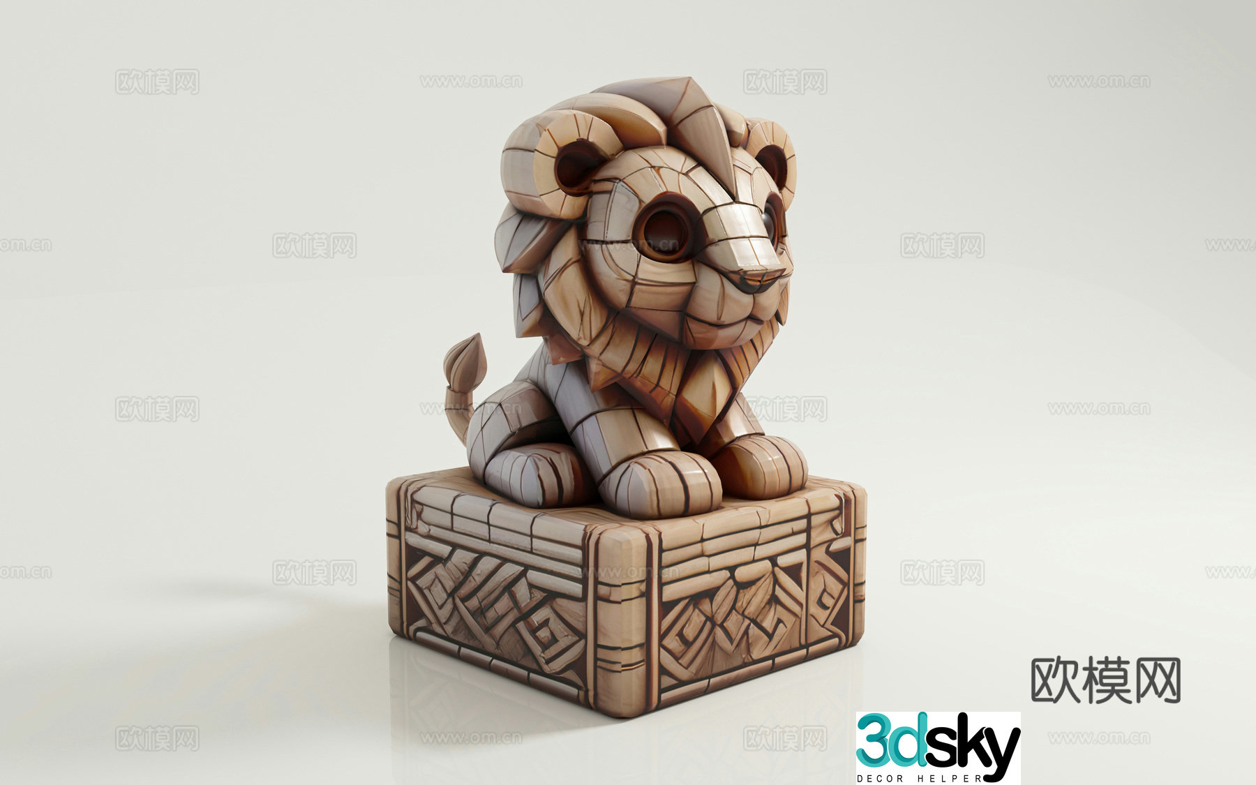 Lion Lion Wood Carving Building Block Base Three-dimensional Totem Mayan Style Egyptian Style Card 3D Model