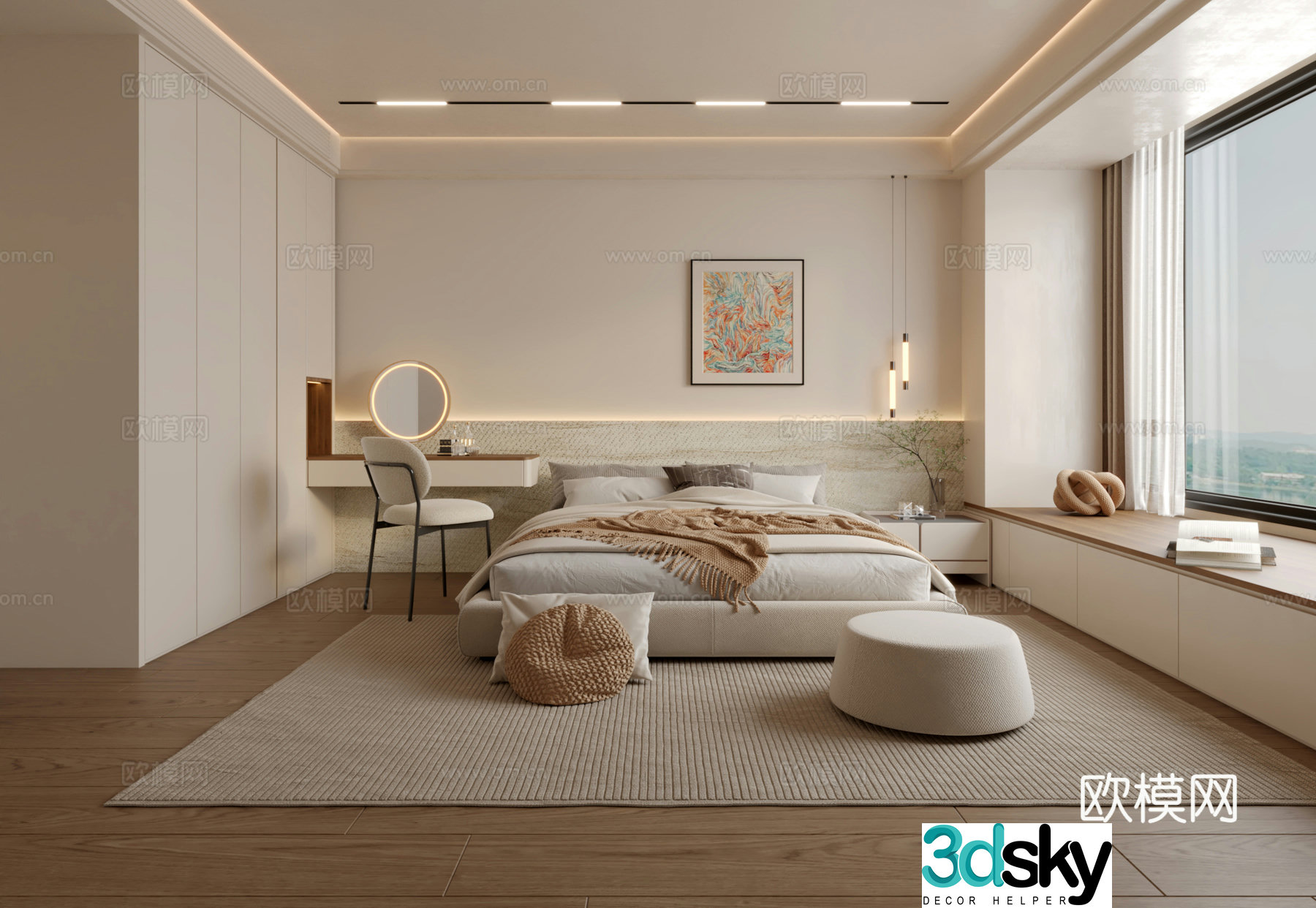 Modern minimalist bedroom 3d model