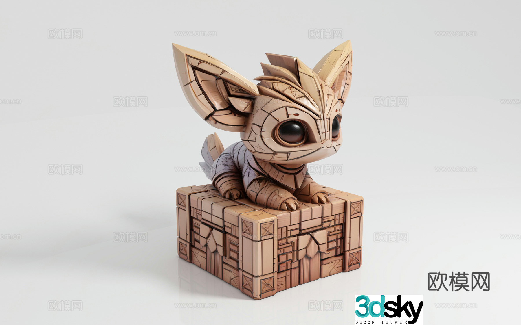 Big eared cat fox nar divine beast sacrifice wood carving stone sculpture Maya culture mecha 3d model