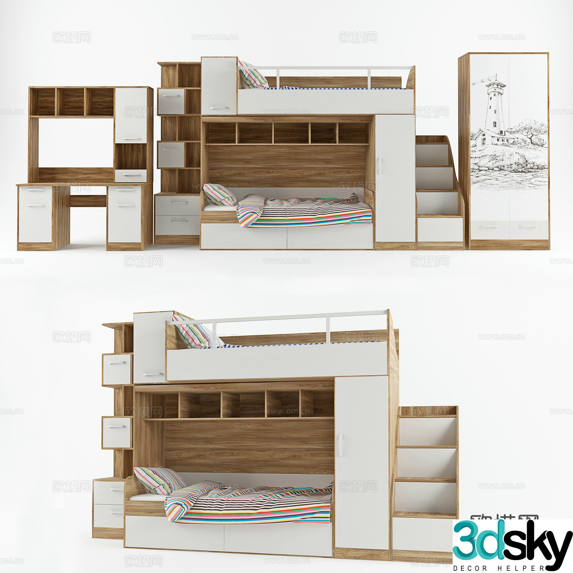 Children get on and off the bed 3D model