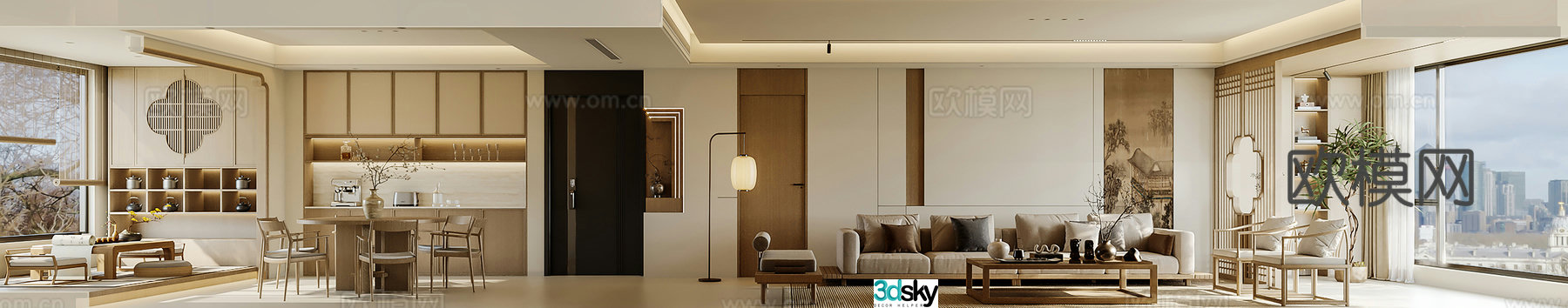Song style living restaurant Song style aesthetics New Chinese style living restaurant Zen 3D model