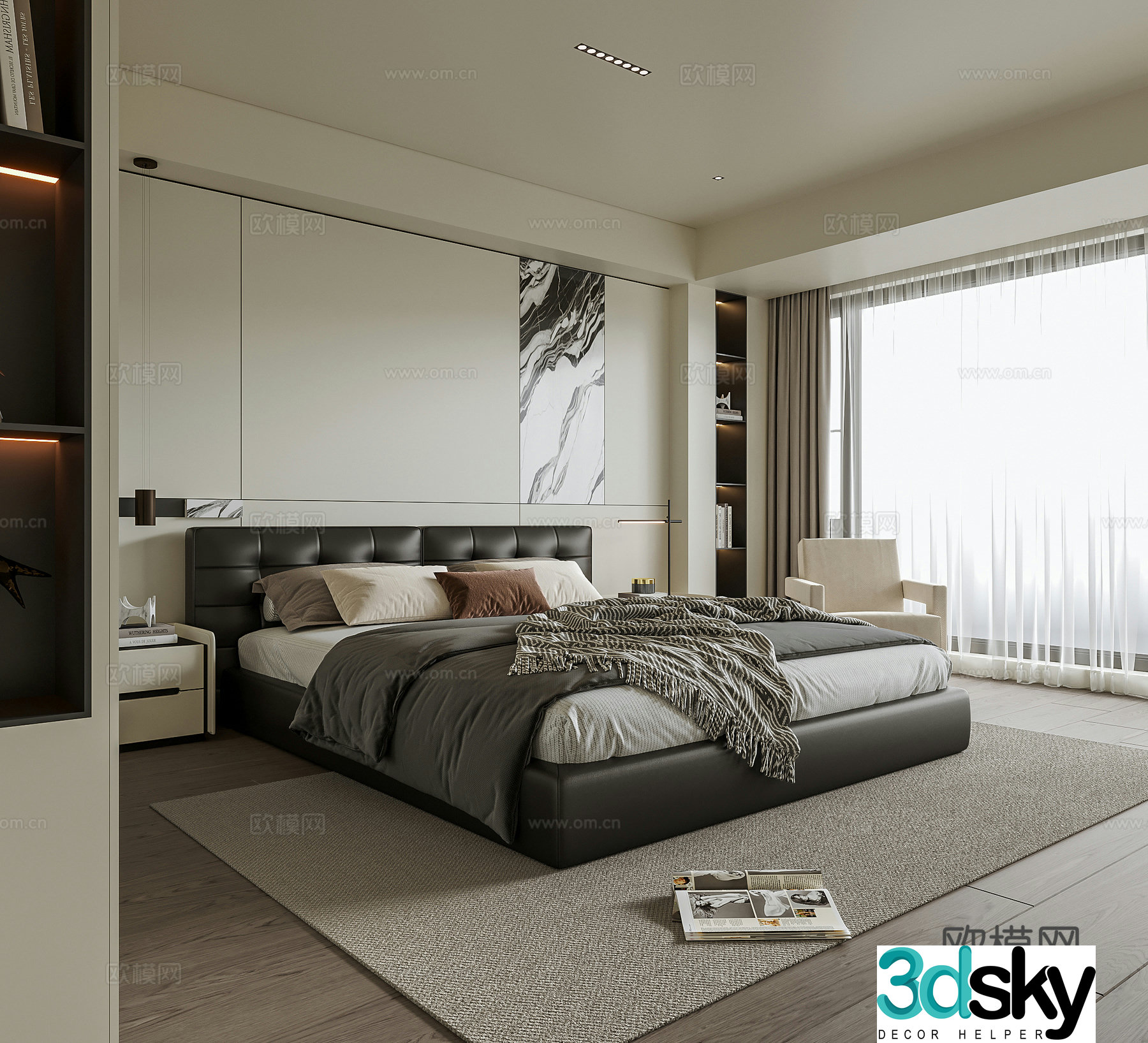 Modern bedroom Double bed nightstand 3d model
