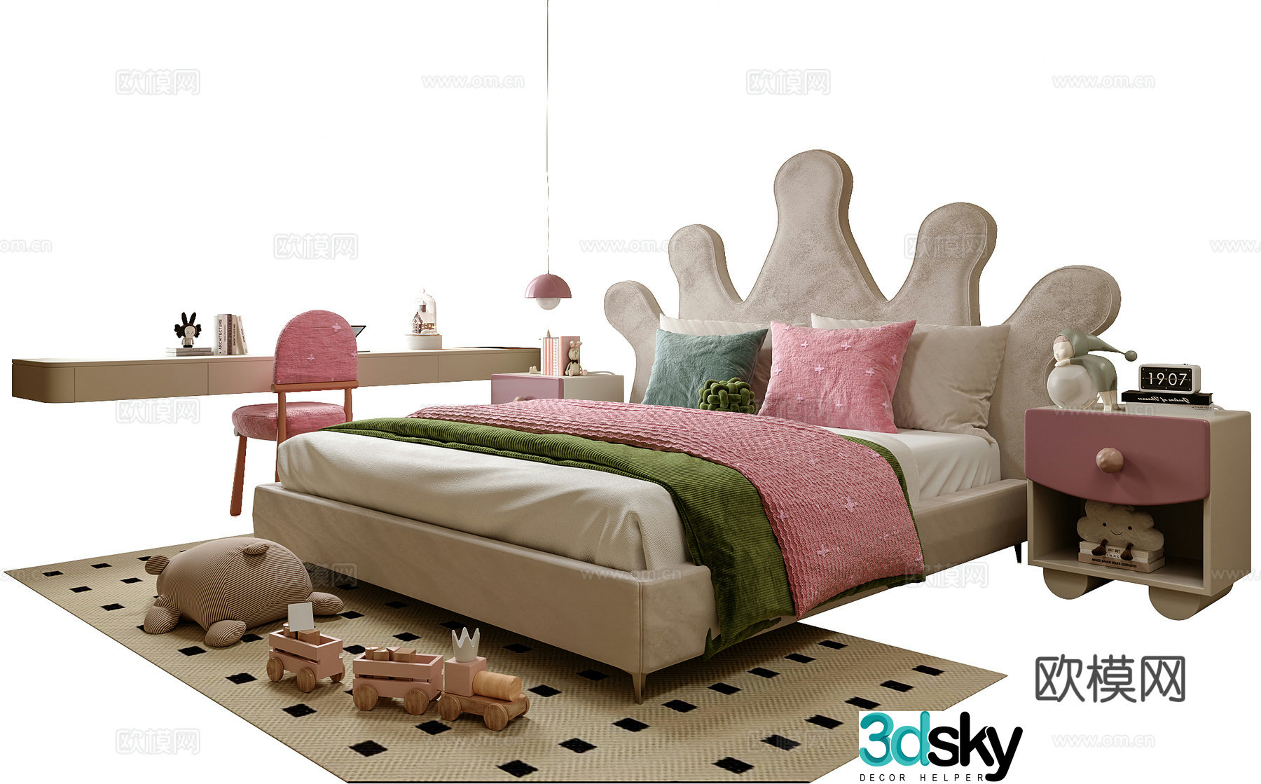 Modern children’s bed children’s desk and chair children’s bedside table 3D model