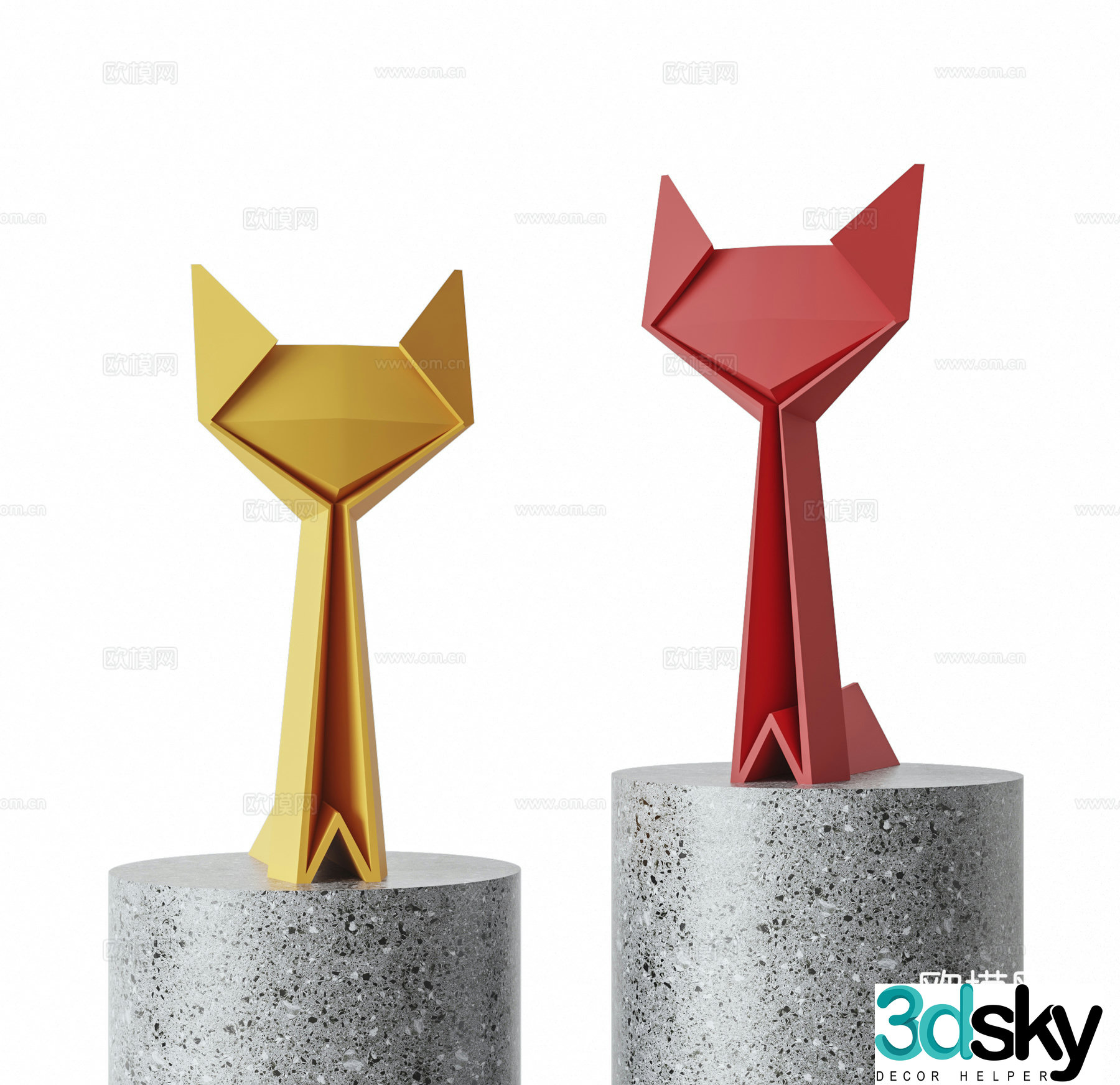 Modern geometric cat sculpture 3d model