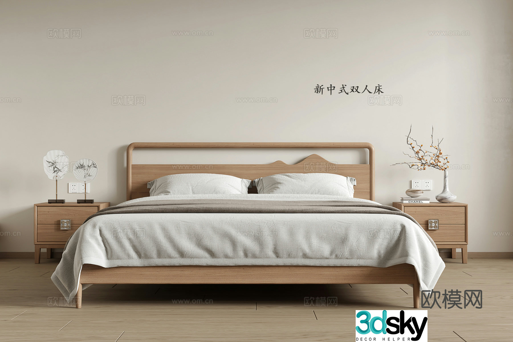 New Chinese style double bed 3D model