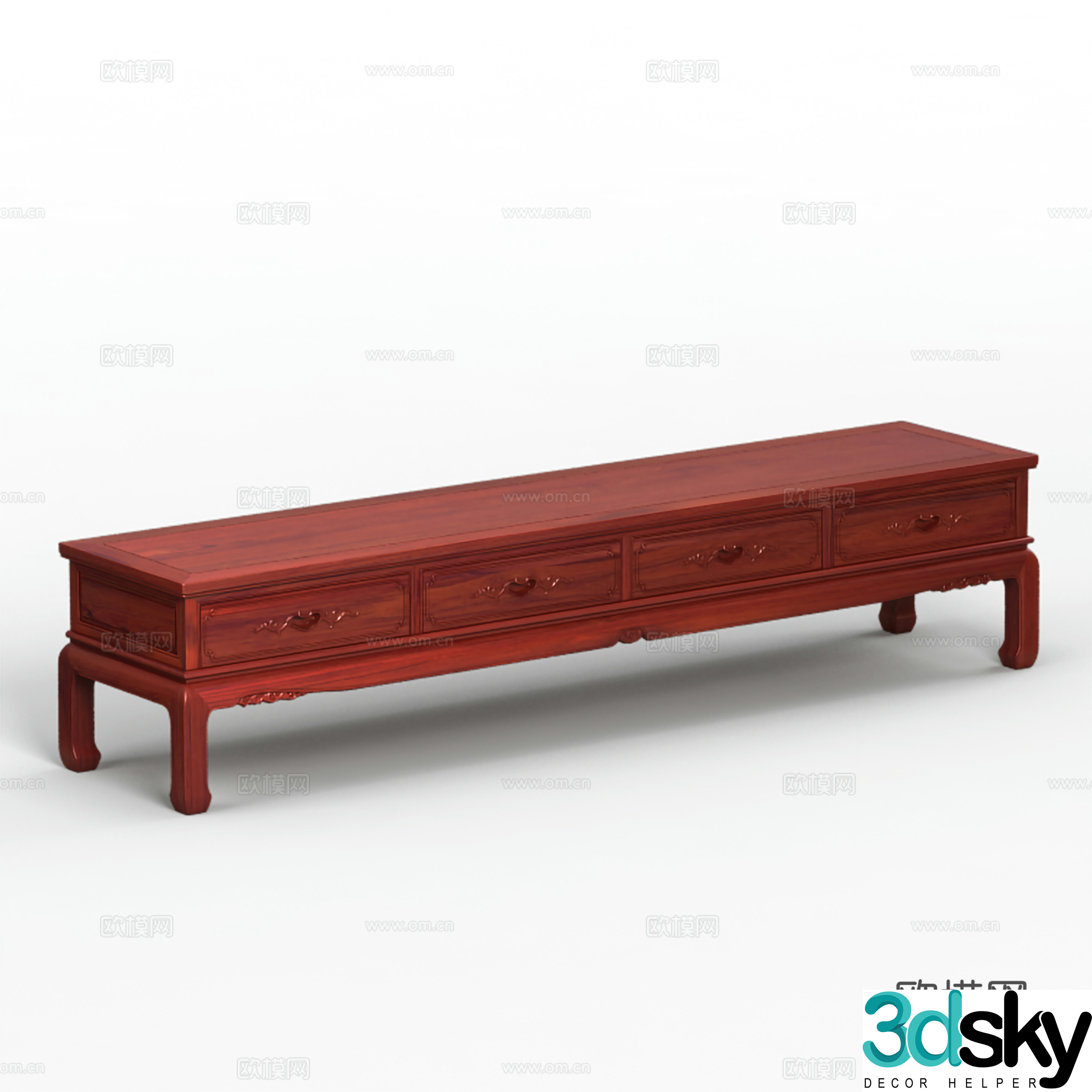 Chinese TV cabinet carved cabinet door solid wood mahogany 3D model
