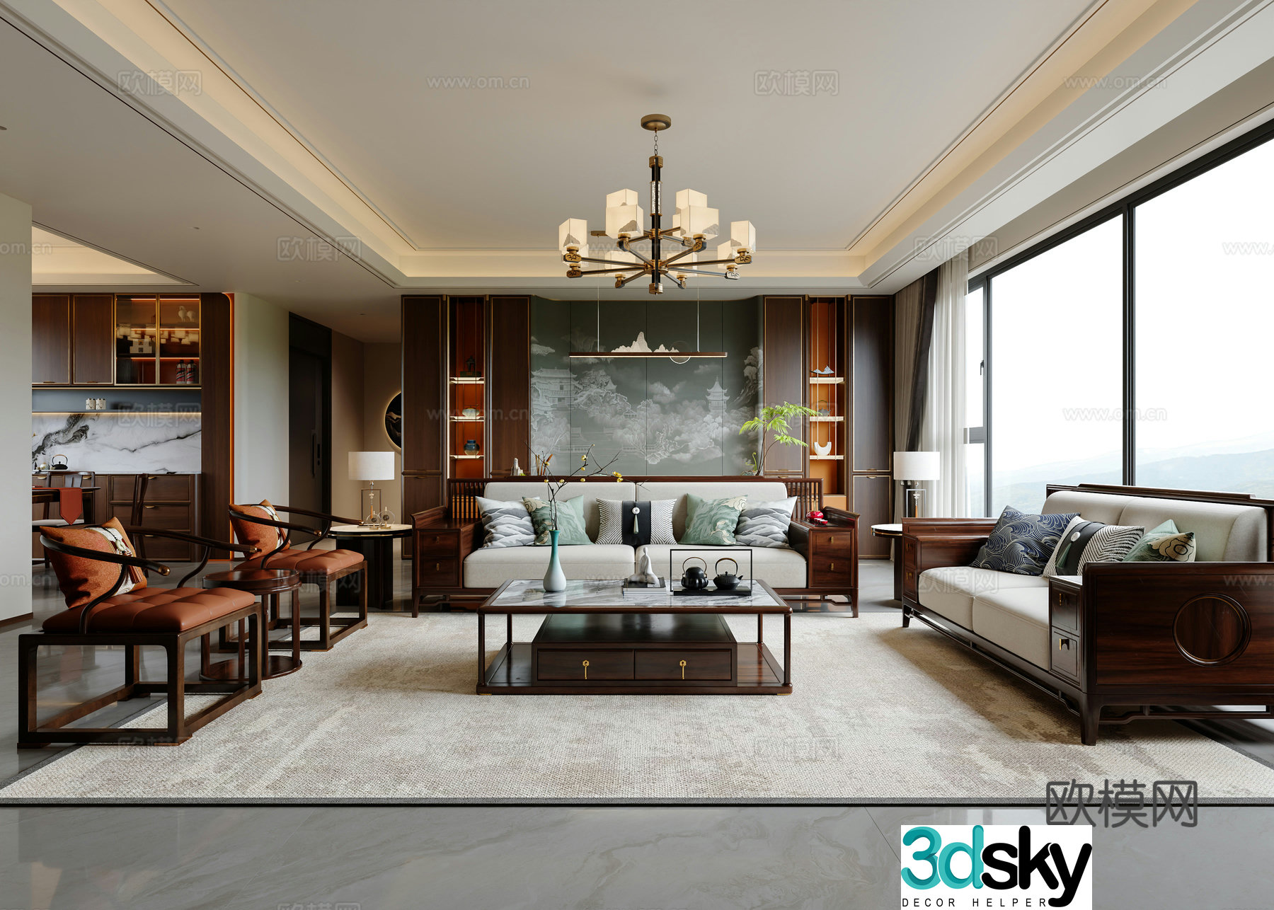New Chinese style living and dining room 3D model