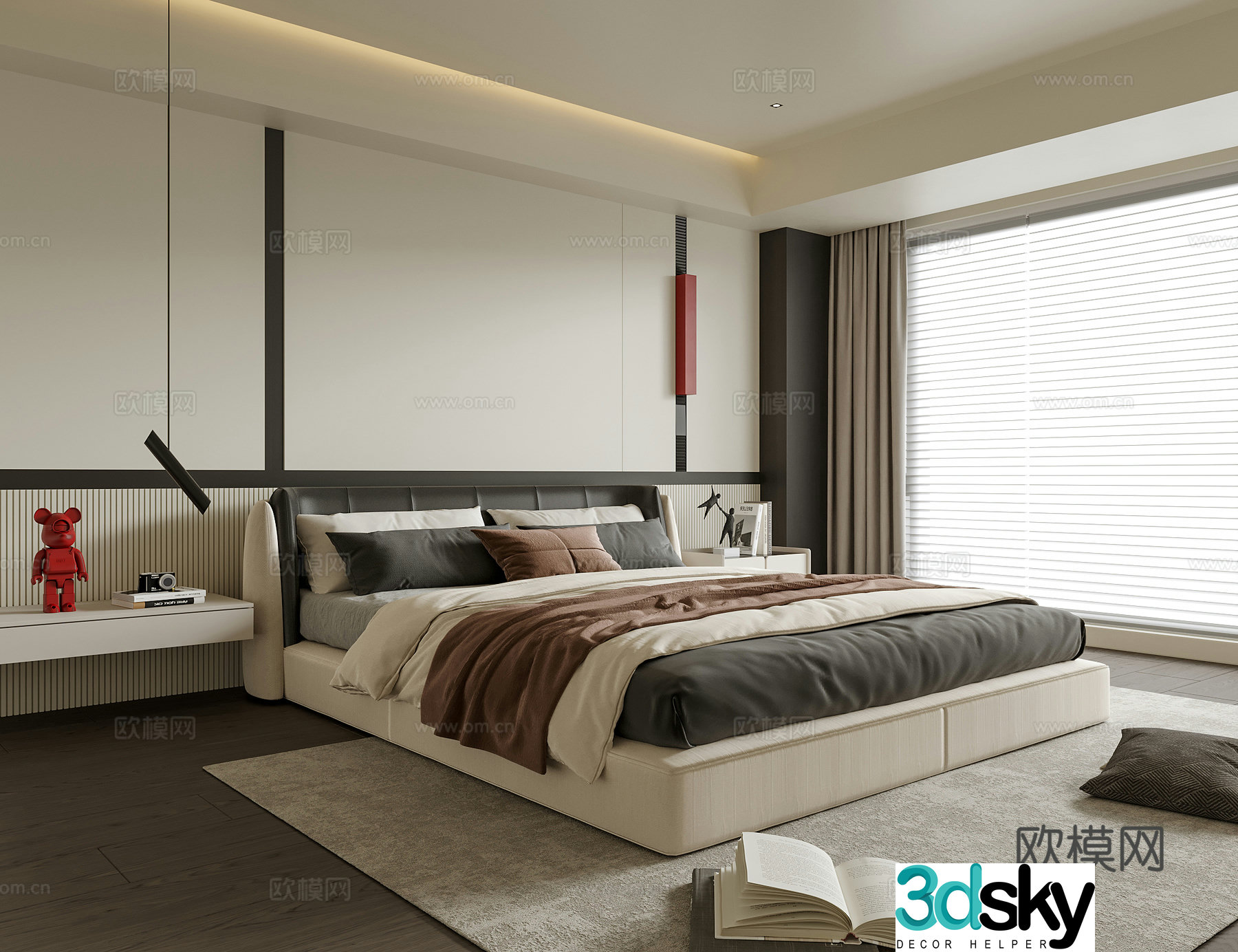 Modern bedroom Double bed nightstand 3d model