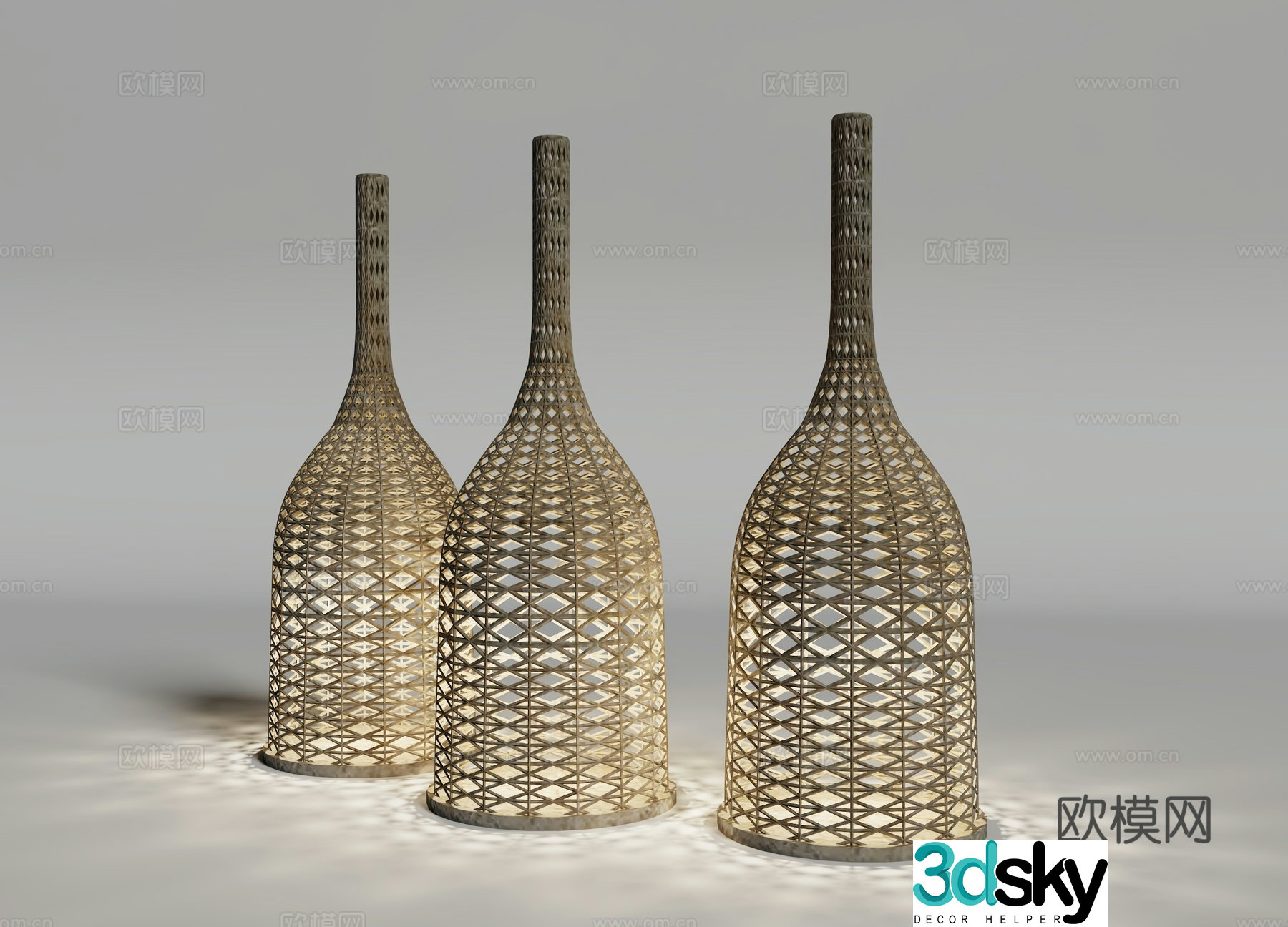 New Chinese Southeast Asian rattan floor lamp 3D model