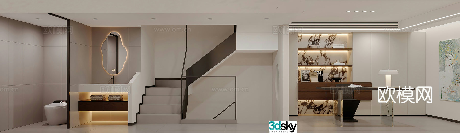 Modern study office bathroom dry area bathroom sink entrance hall aisle tea room 3d model