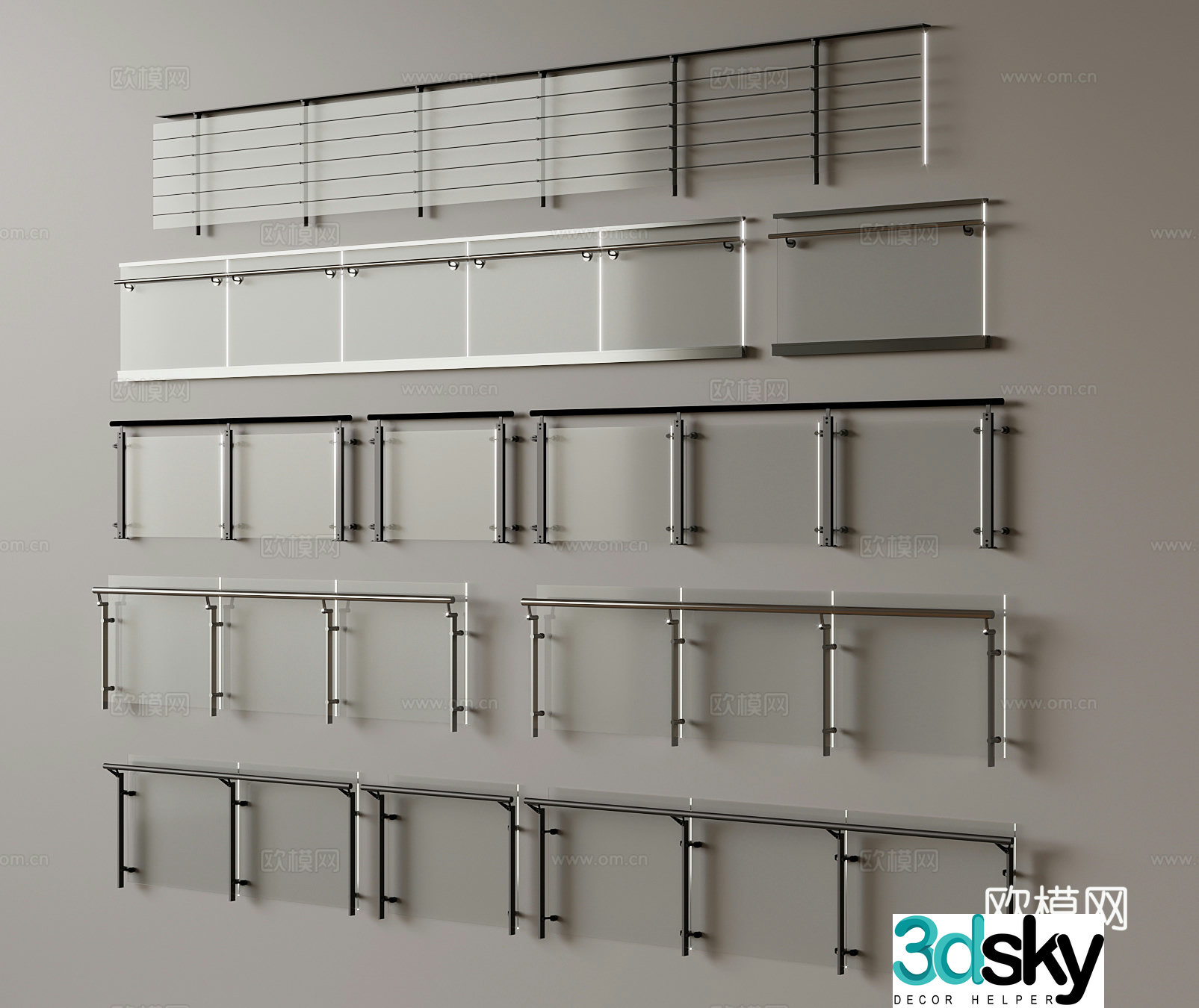 Modern glass railing 3d model