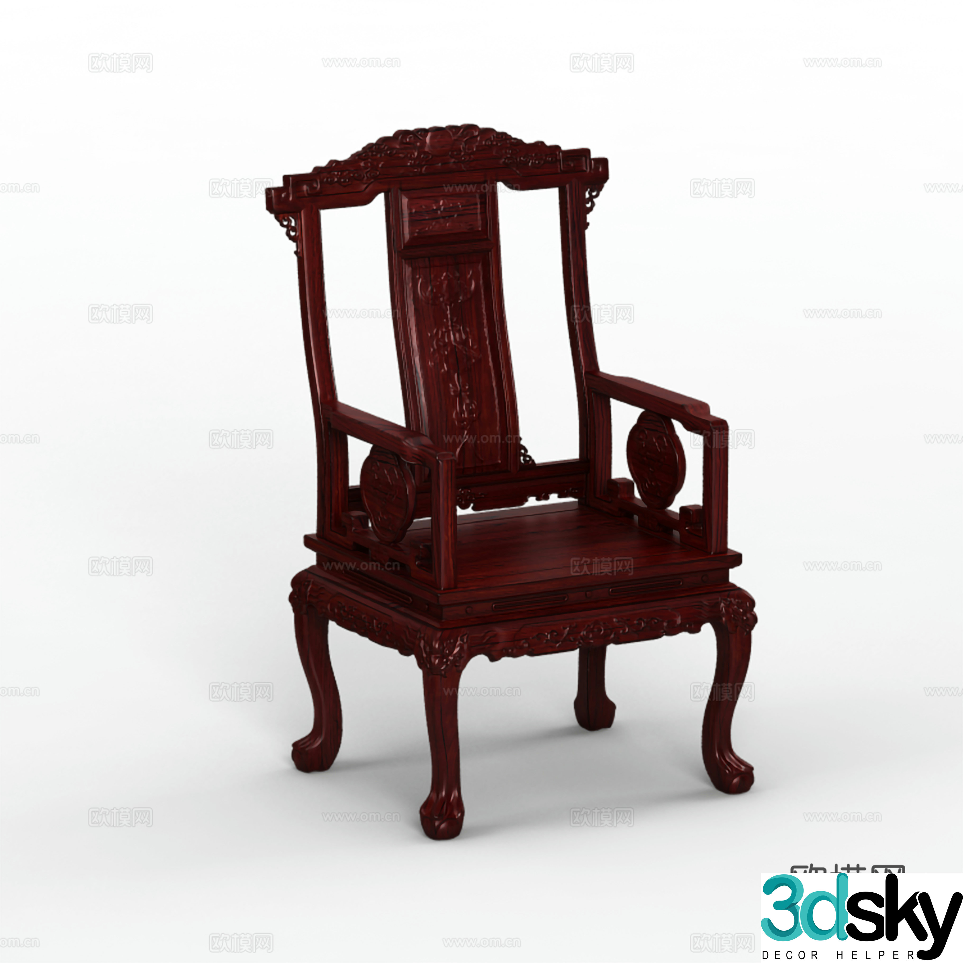 Chinese dining chair armchair European chair legs carved solid wood mahogany 3D model