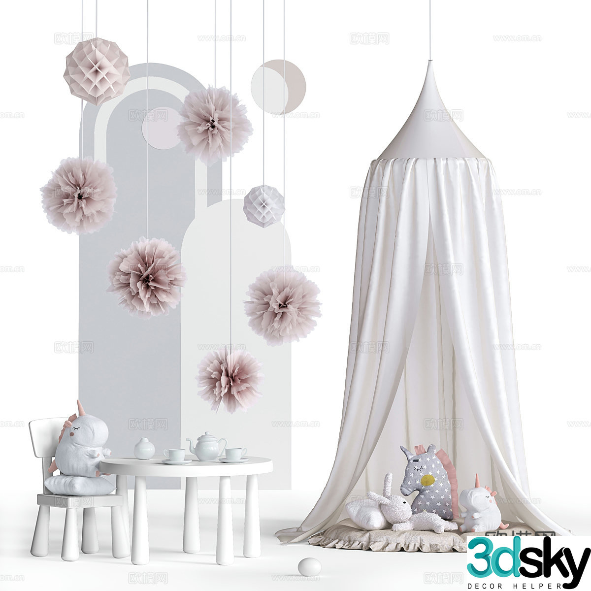 Modern cream style children’s tent children’s accessories children’s toys children’s furniture 3d model