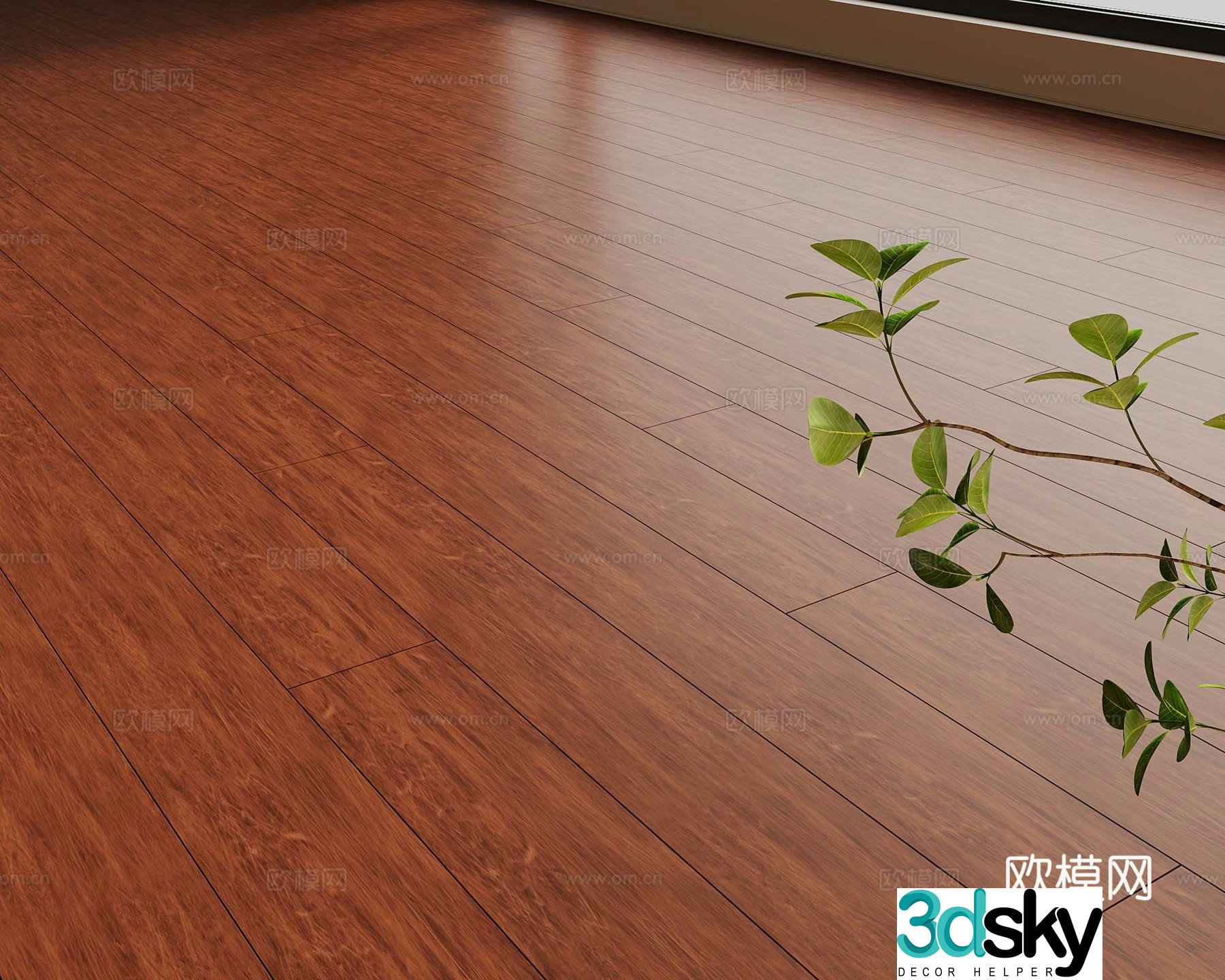 Medium style multi-layer solid wood floor 3D model