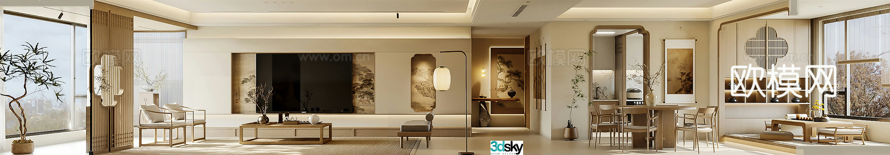 Song style living room TV background wall sofa coffee table combination 3D model