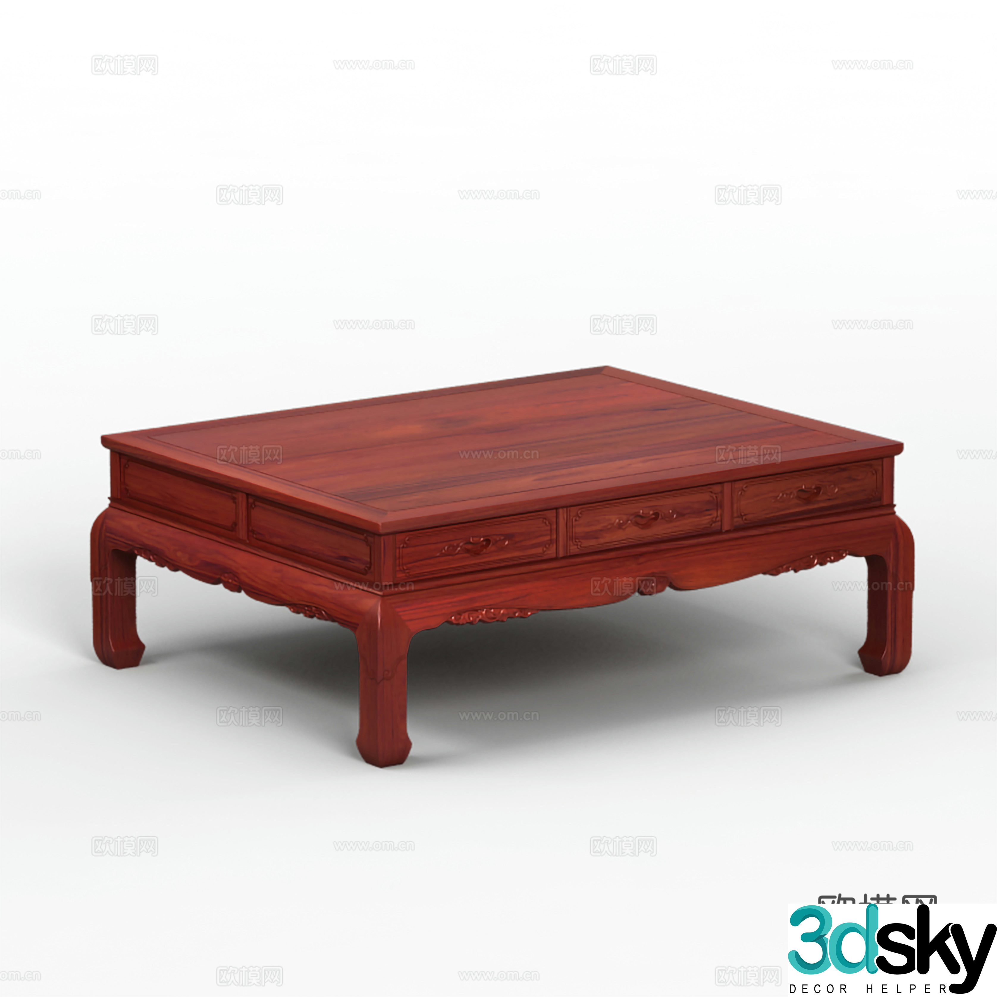 Chinese living room coffee table carved cabinet door solid wood mahogany 3D model