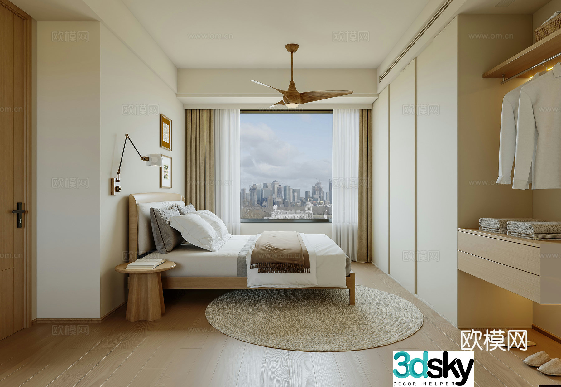 Japanese style log home bedroom Nordic home bedroom Log style home bedroom 3d model