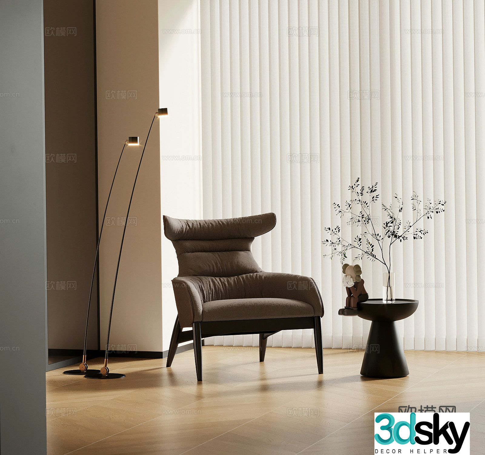 Casual sofa Modern casual sofa Single sofa Side table Floor lamp 3D model
