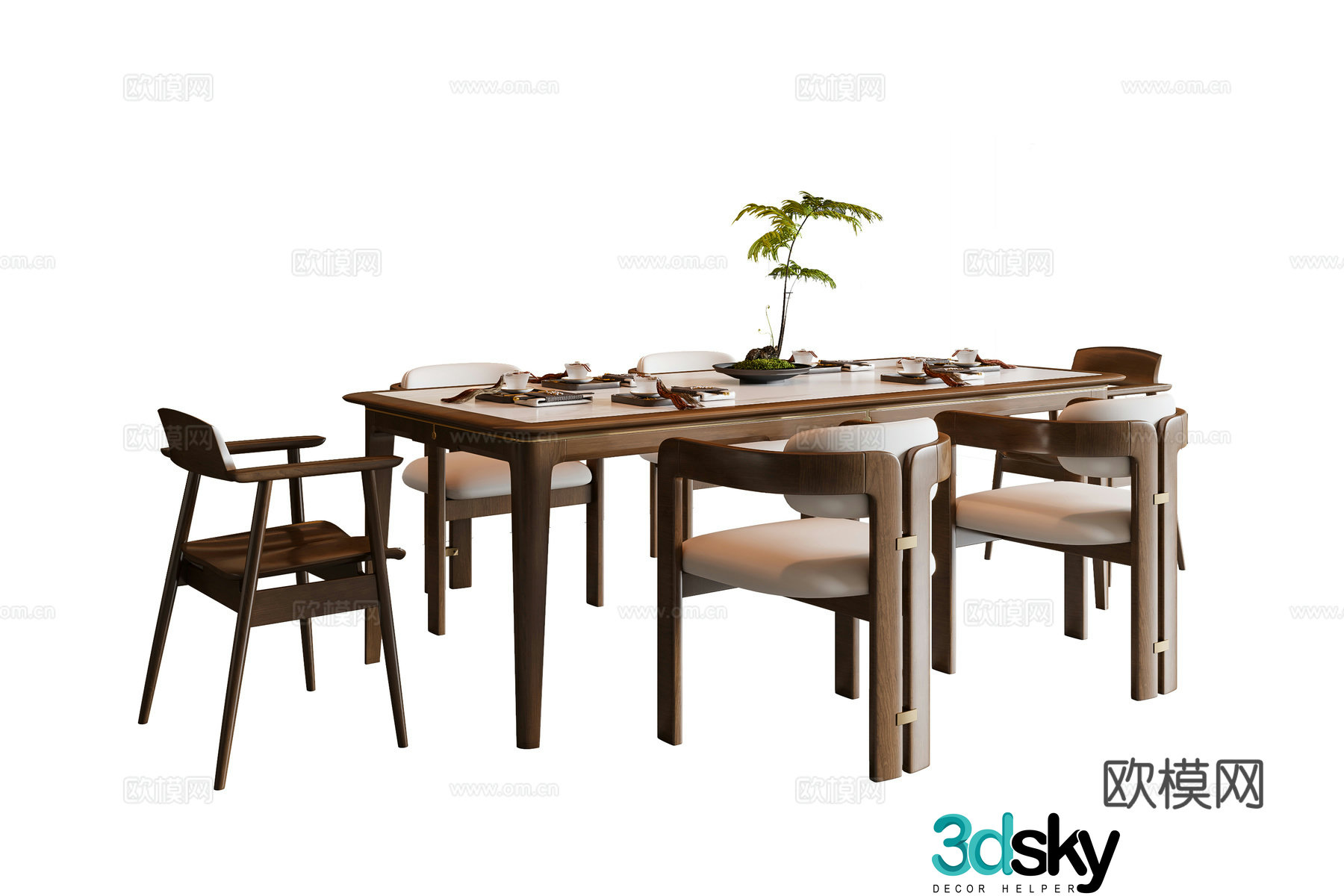New Chinese Song style dining table and chairs Solid wood dining table 3D model