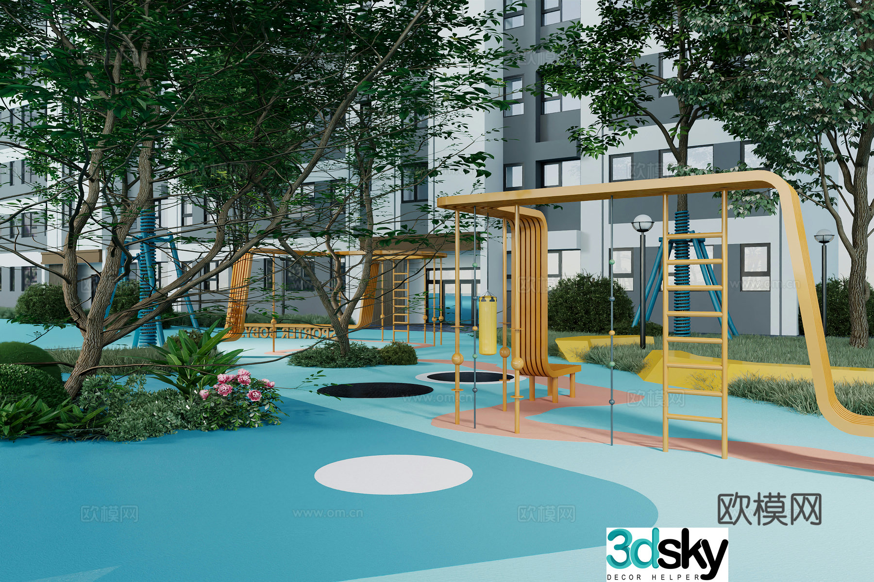 3D model of modern community fitness square